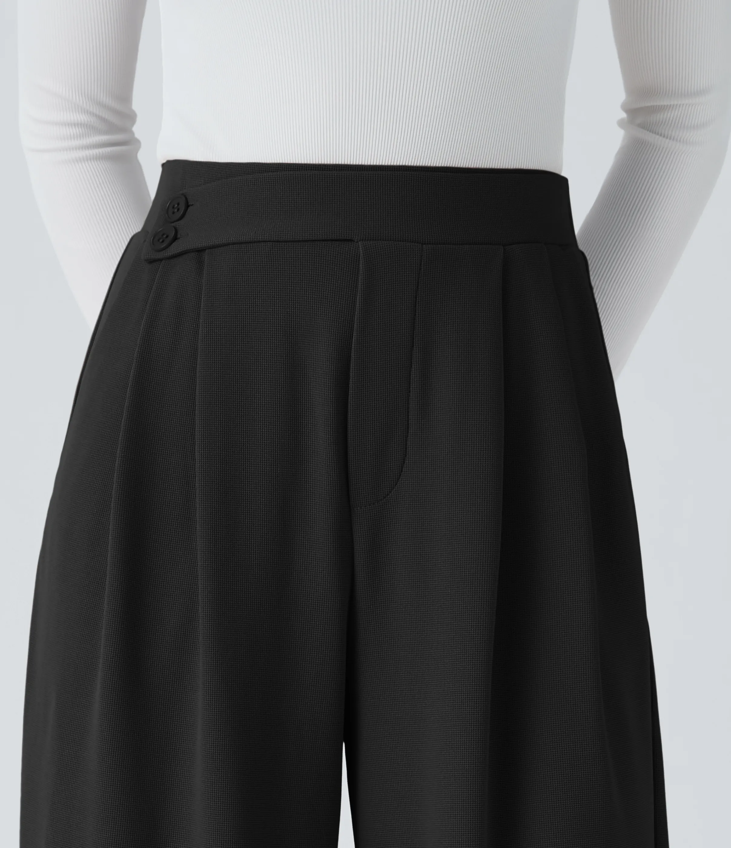 Halara Pantalón tiro alto botón bolsillo lateral plisado pierna ancha - Black - L(tall) sold by Halara product image thumbnail 5