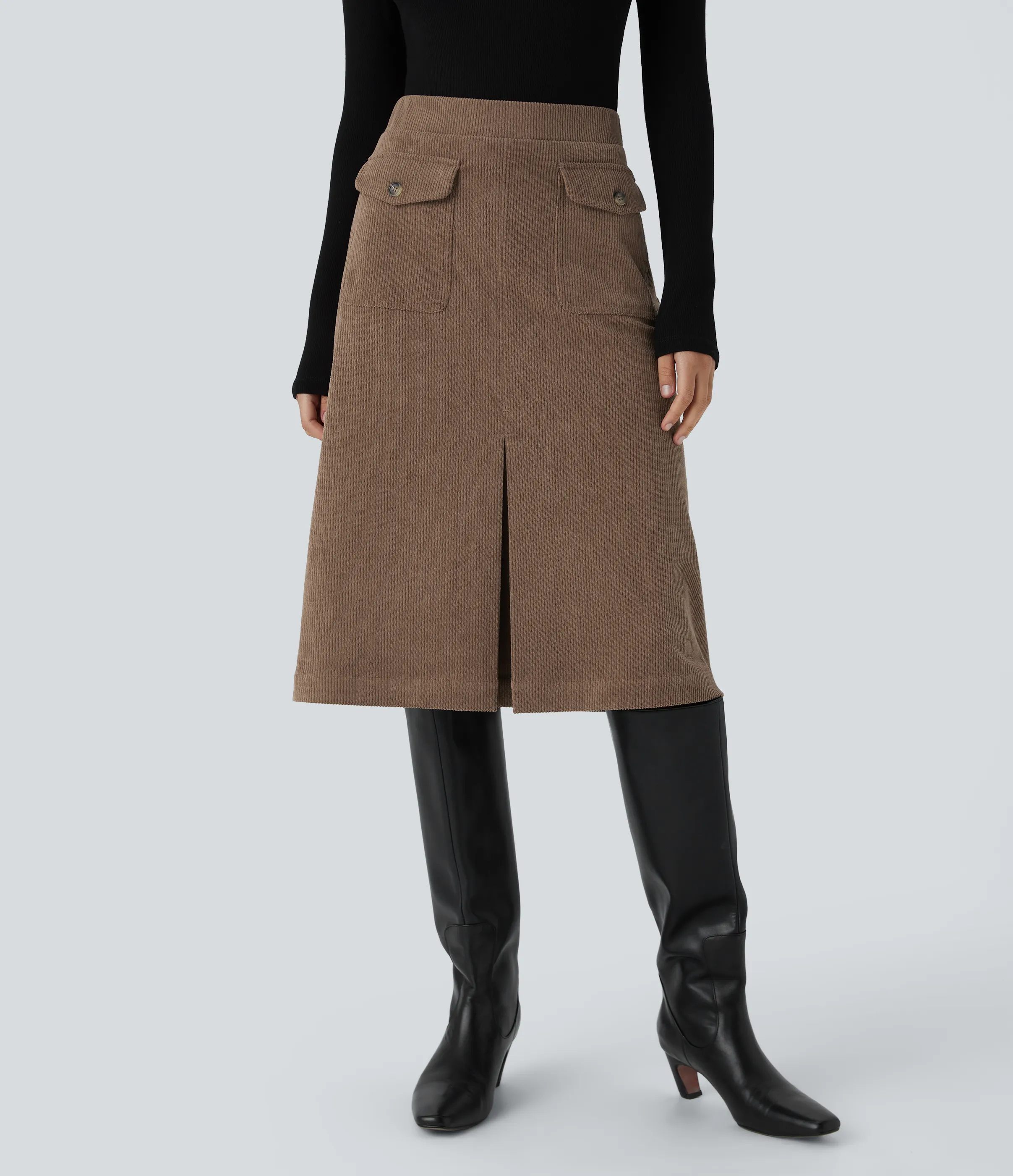 Halara Falda pana midi abertura bolsillo solapa lateral delantero tiro medio - Acorn - M(regular) sold by Halara product image thumbnail 2