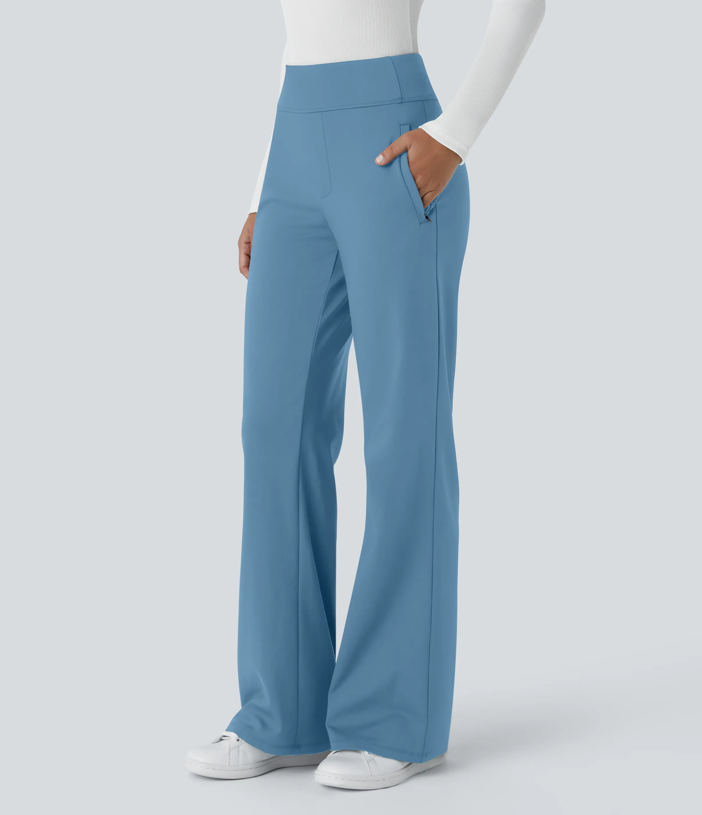 Halara Pantalón oficina acampanado bolsillo lateral tiro alto - Light Azure - L(petite) sold by Halara product image thumbnail 2