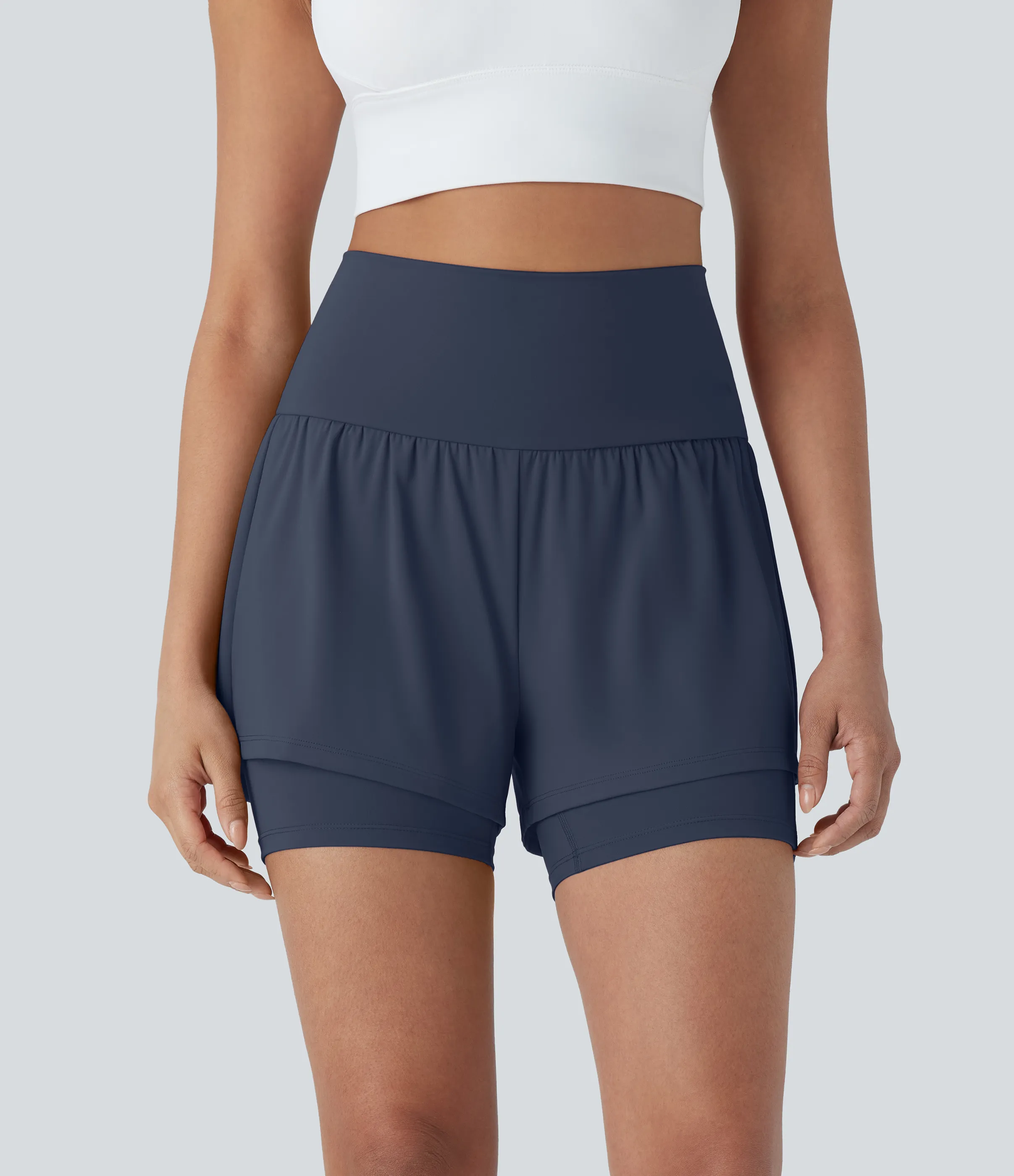 Halara Shorts de yoga Softlyzero™ Airy de tiro alto 2 en 1 de tacto fresco con bolsillos y 12.5 cm de largo - Mood Indigo - M sold by Halara product image thumbnail 2