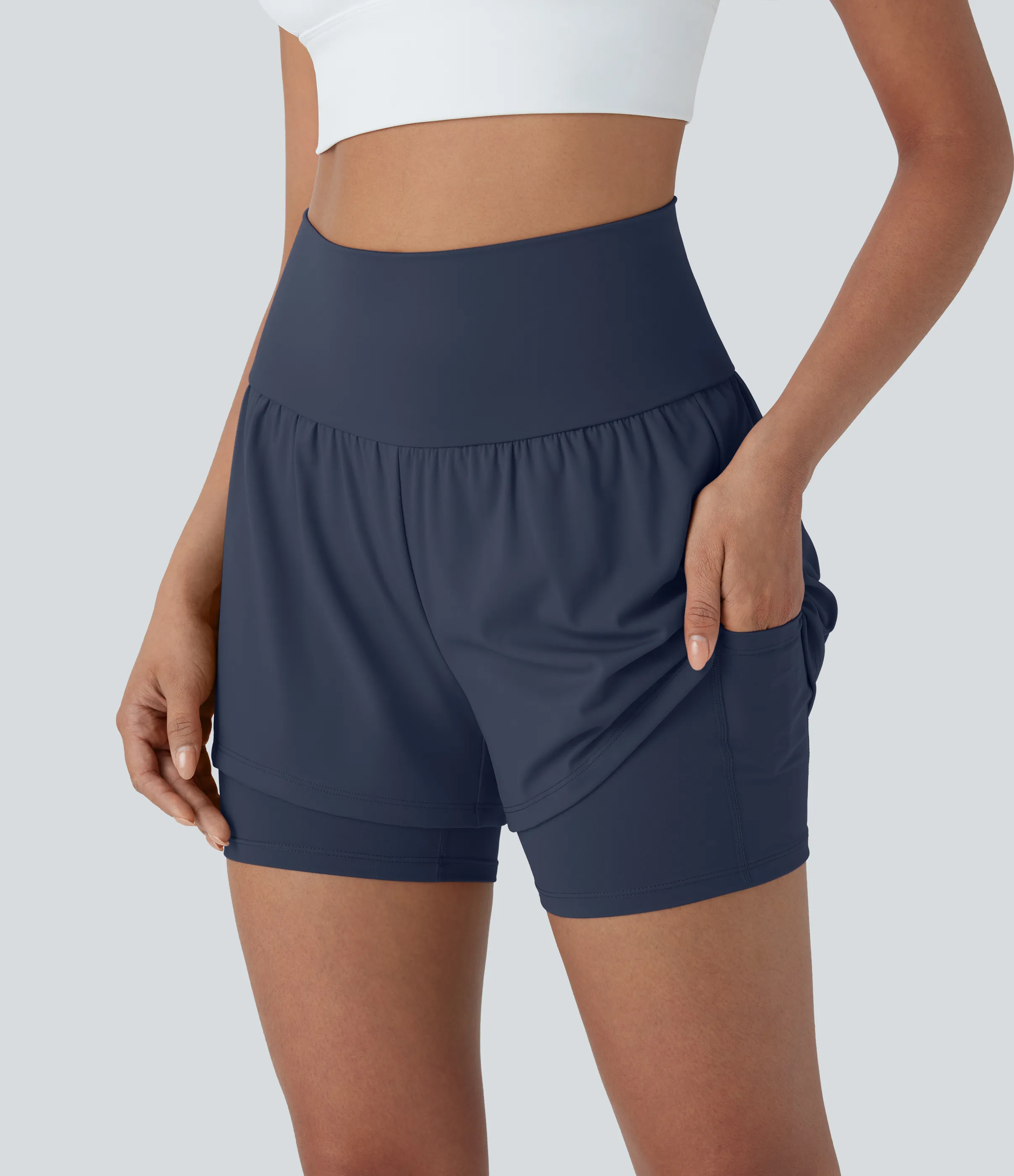 Halara Shorts de yoga Softlyzero™ Airy de tiro alto 2 en 1 de tacto fresco con bolsillos y 12.5 cm de largo - Mood Indigo - M sold by Halara product image thumbnail 5