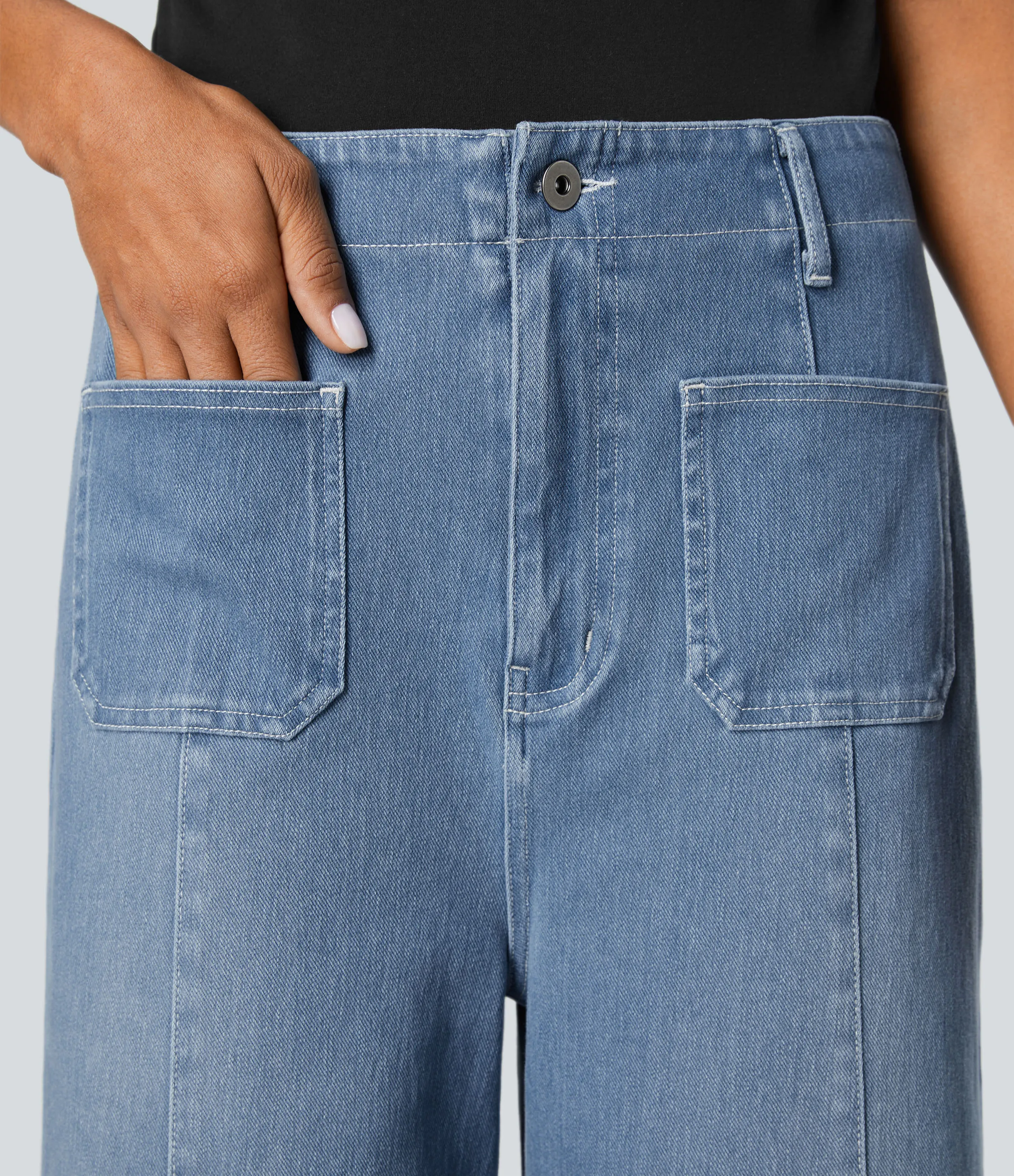 Halara Jeans Halara Flex™ Denim pierna ancha elástico lavado bolsillo delantero tiro alto - Azure Blue Denim - L(tall) sold by Halara product image thumbnail 5