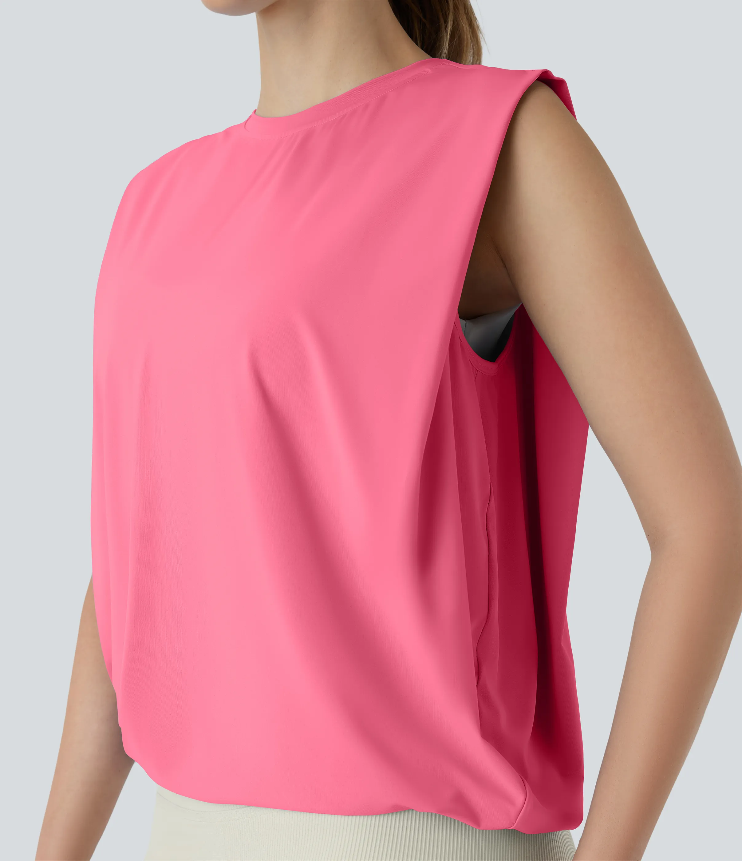 Halara Camiseta yoga cuello redondo fruncido tacto fresco - UPF 50+ - Pink Lemonade - S sold by Halara product image thumbnail 5