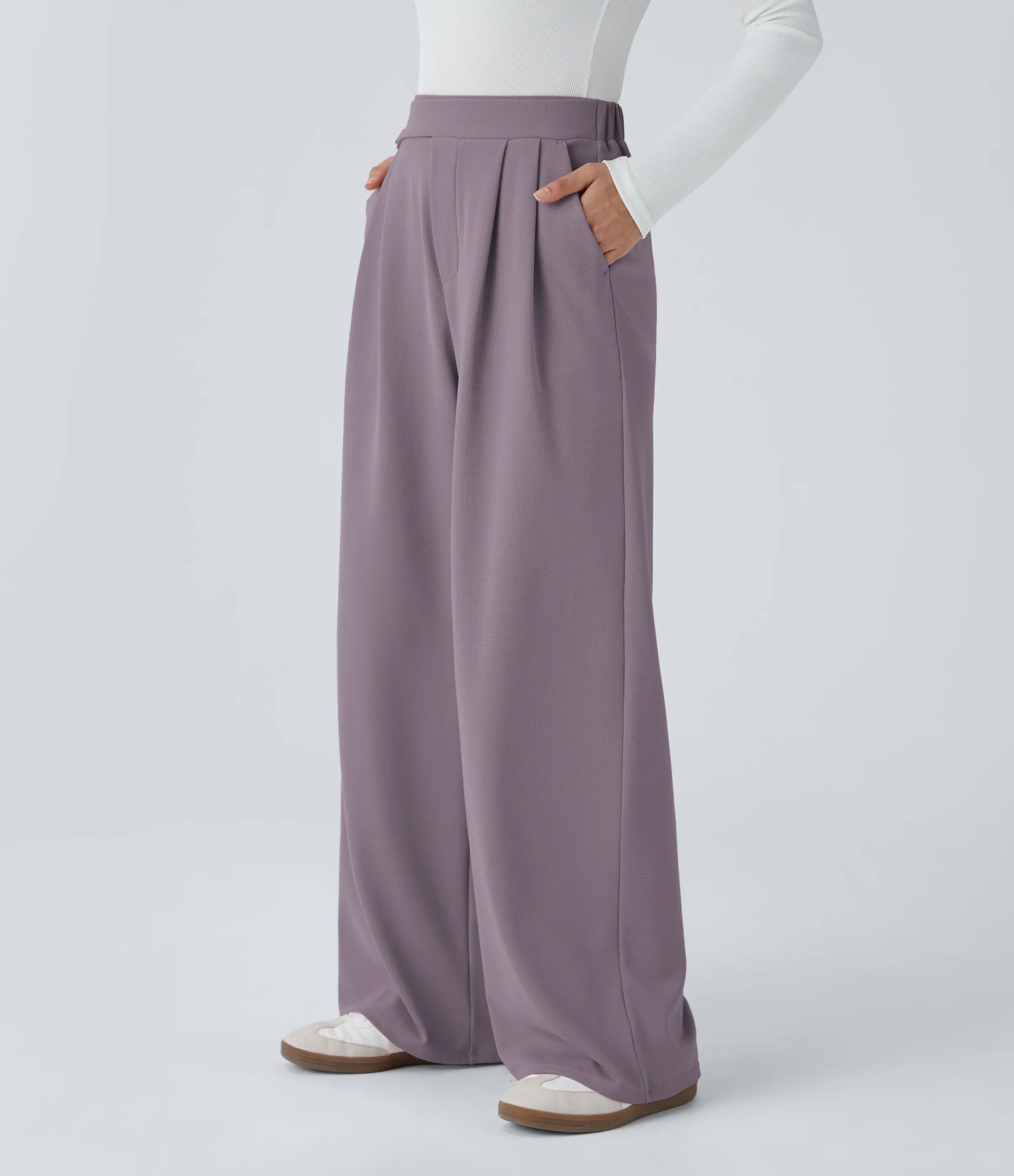 Halara Pantalón tiro alto botón bolsillo lateral plisado pierna ancha - Hibiscus Purple - M(petite) sold by Halara product image thumbnail 2