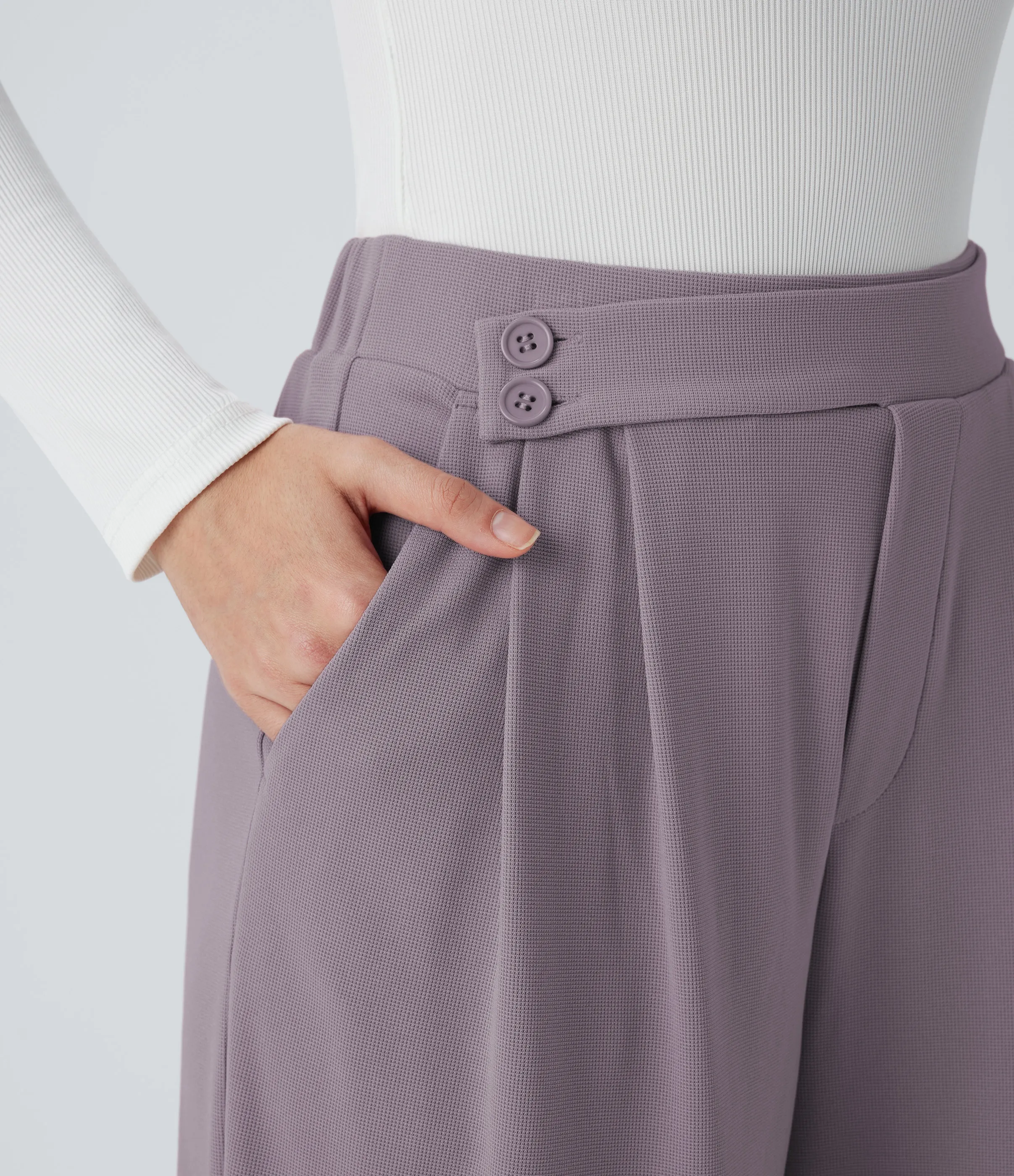 Halara Pantalón tiro alto botón bolsillo lateral plisado pierna ancha - Hibiscus Purple - M(petite) sold by Halara product image thumbnail 5