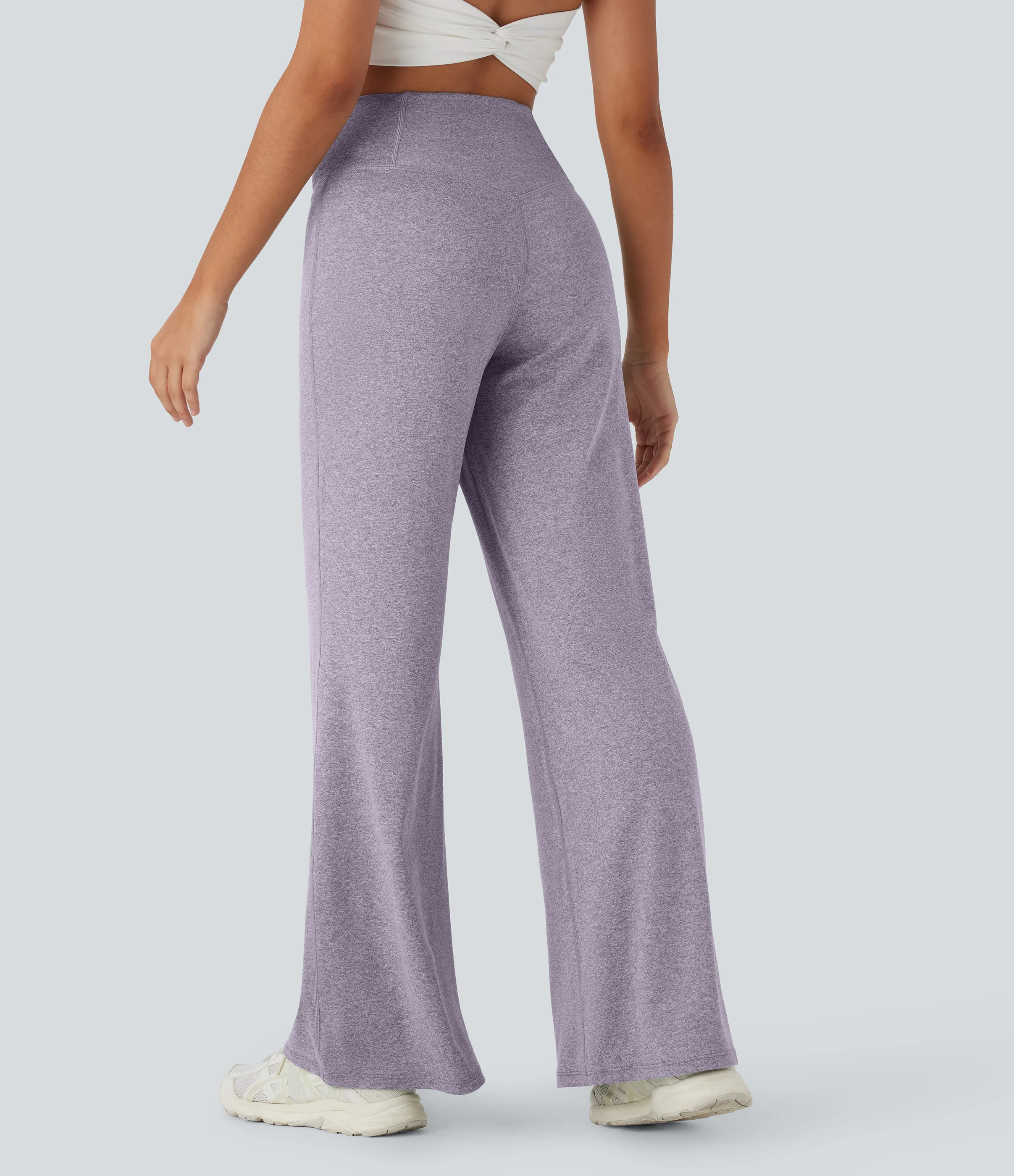 Halara Pantalones de yoga anchos de tiro alto cruzado con bolsillo trasero - Purple Ash Floral Yarn - L(regular) sold by Halara product image thumbnail 3