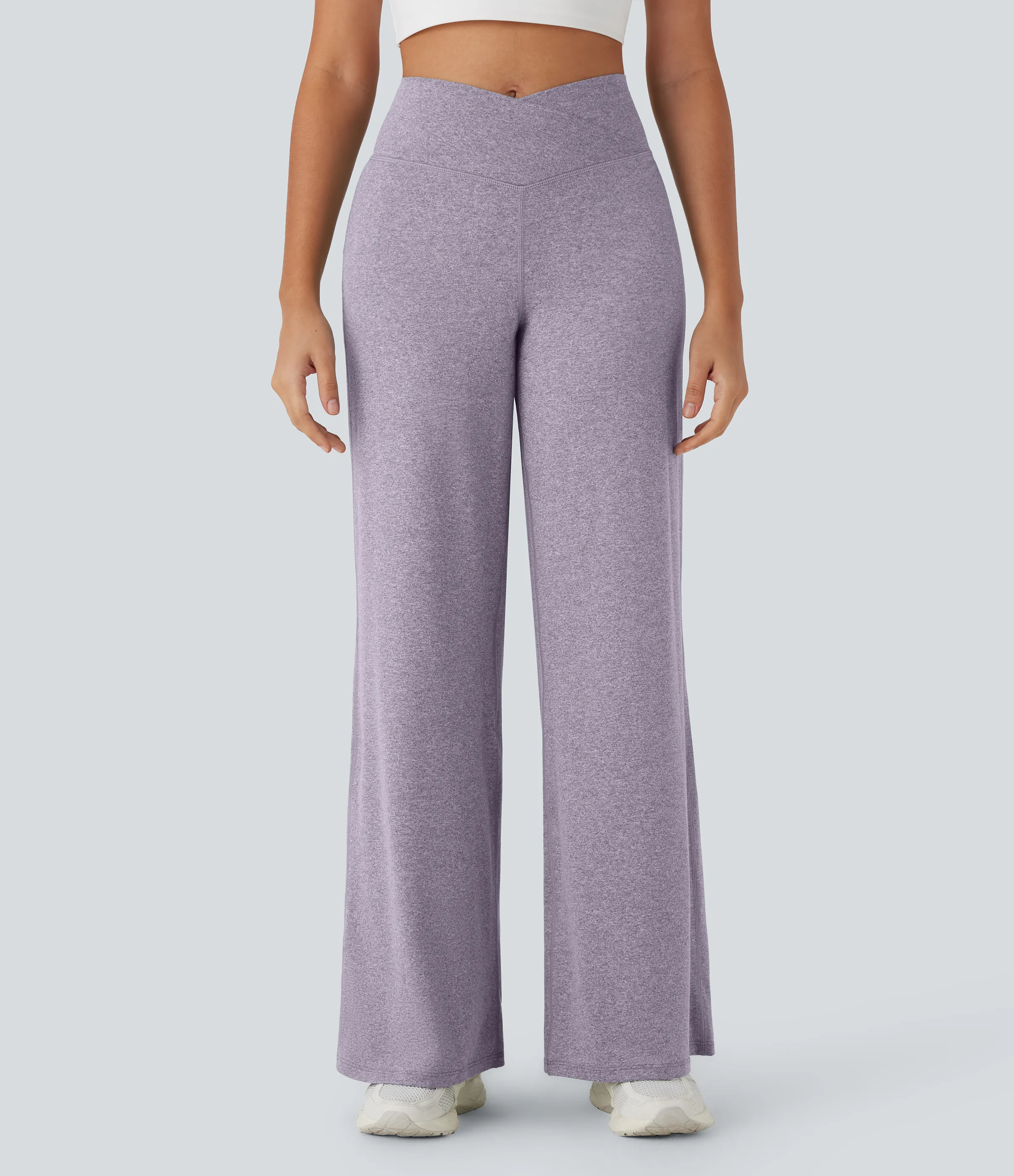 Halara Pantalones de yoga anchos de tiro alto cruzado con bolsillo trasero - Purple Ash Floral Yarn - L(regular) sold by Halara product image thumbnail 4