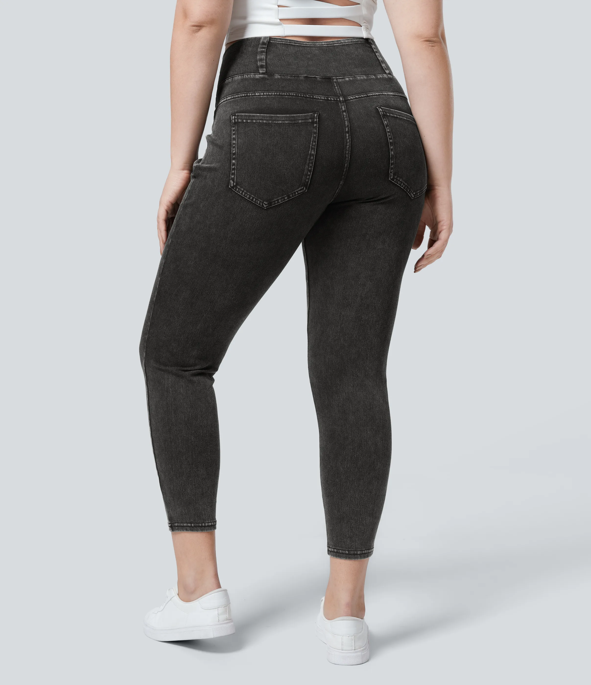 Halara Leggings Halara Flex™ Denim oficina cruzado elástico tiro alto bolsillo talla grande - Hemp Rope Black Denim - 1X(7/8) sold by Halara product image thumbnail 3