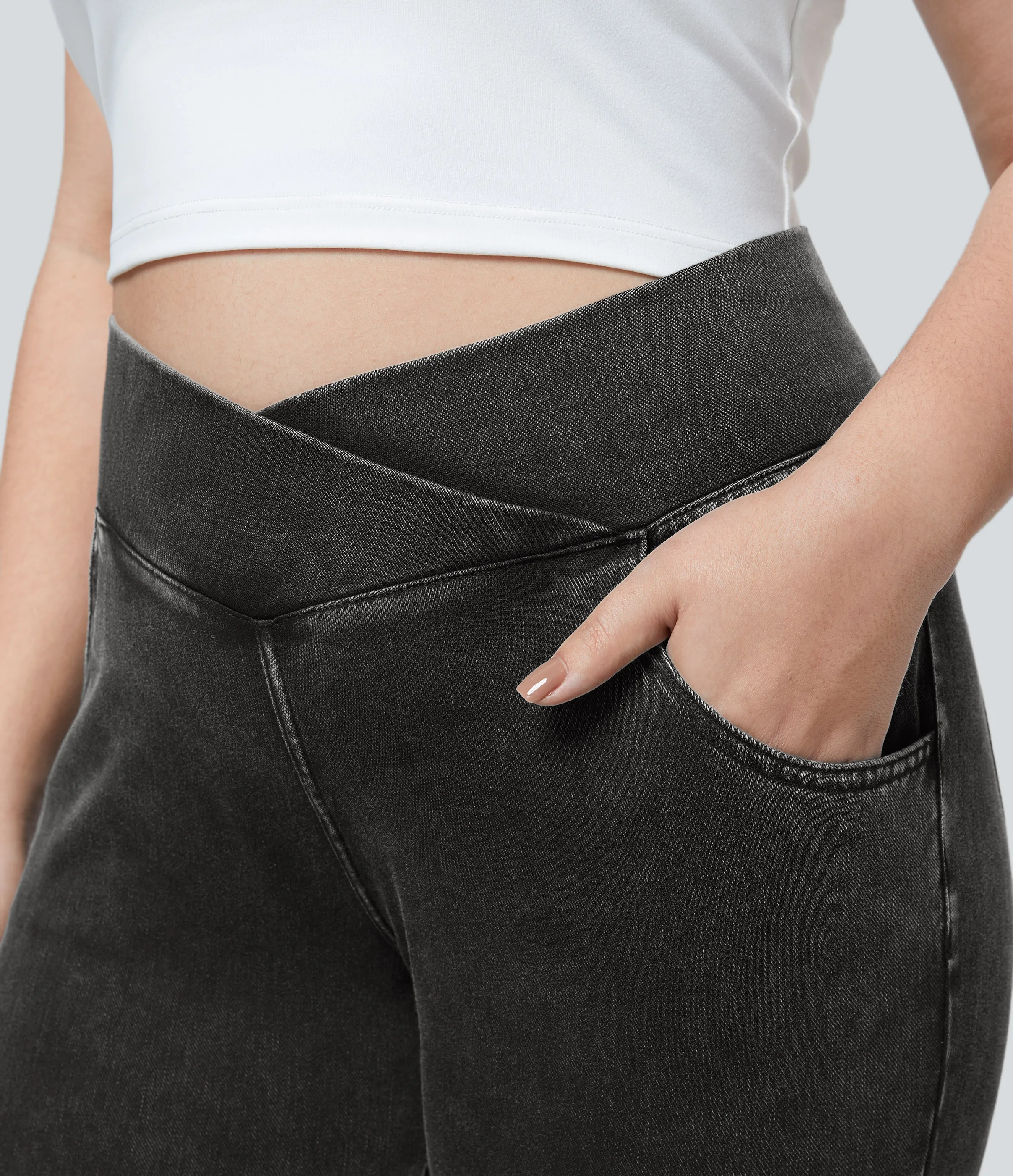 Halara Leggings Halara Flex™ Denim oficina cruzado elástico tiro alto bolsillo talla grande - Hemp Rope Black Denim - 1X(7/8) sold by Halara product image thumbnail 5