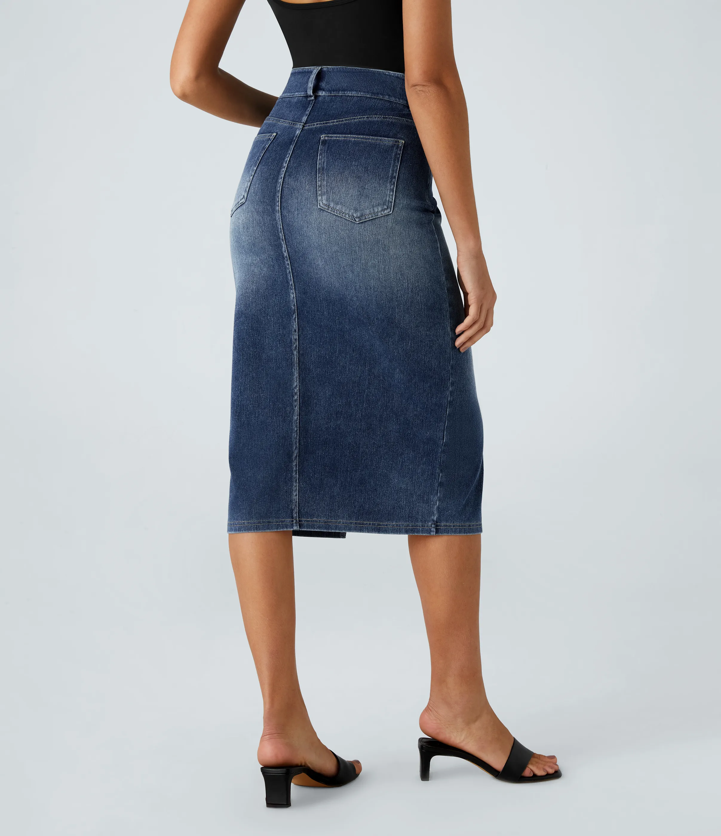 Halara Falda Midi Halara Flex™ Denim elástica de tiro alto descolorida con múltiples bolsillos - Royal Blue Denim - XS(regular) sold by Halara product image thumbnail 3