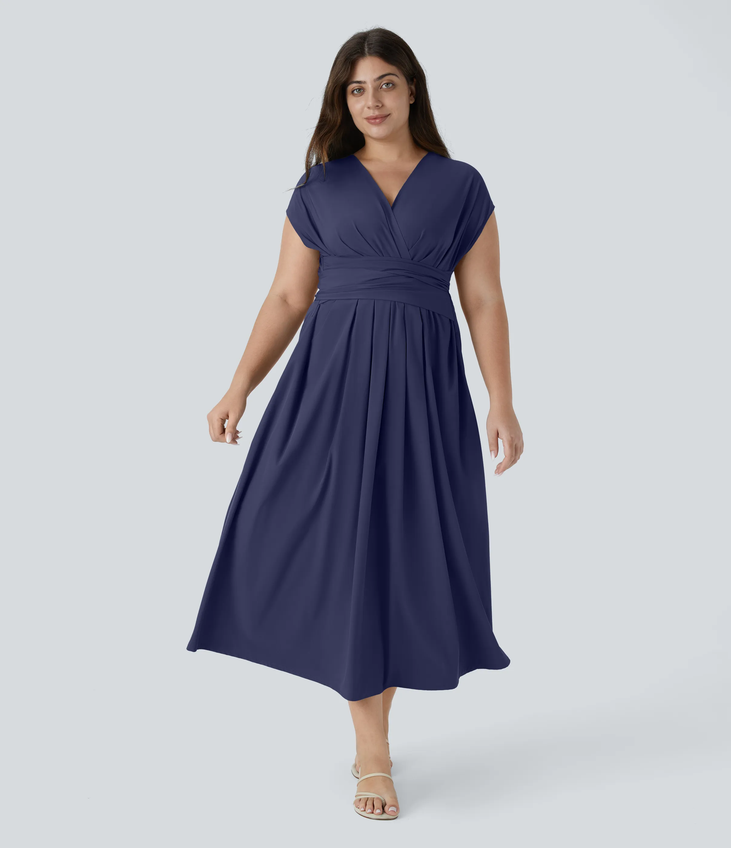 Halara Vestido midi Breezeful™ talla grande cuello V manga corta bolsillo lateral lazo espalda secado rápido - Patriot Blue - 1X sold by Halara product image thumbnail 4