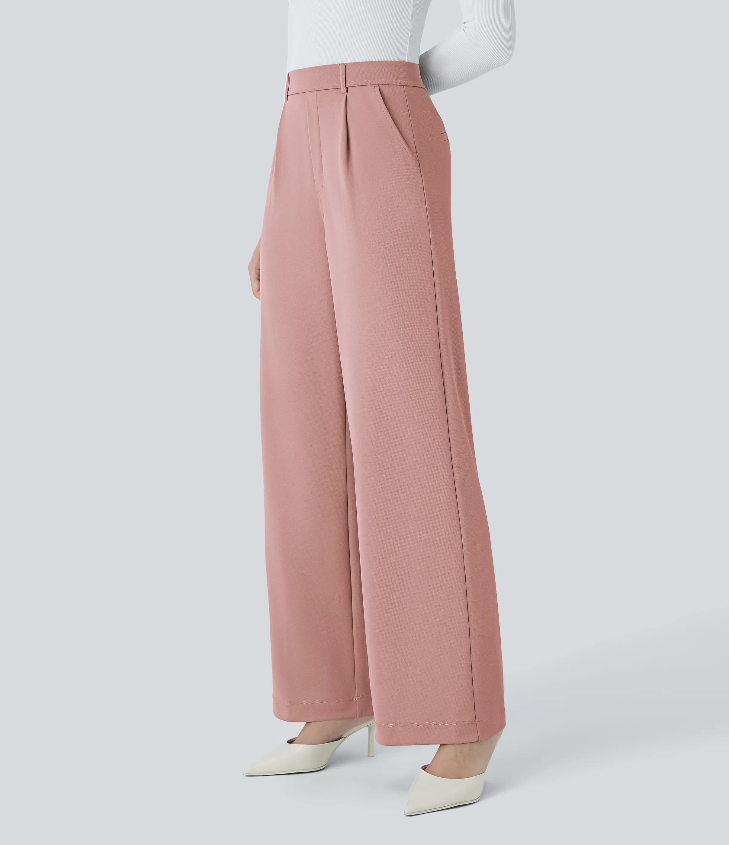 Halara Pantalón Halara Flex™ oficina crepé pierna recta bolsillo lateral tiro alto - Red Jade Pink - M(regular) sold by Halara product image thumbnail 4