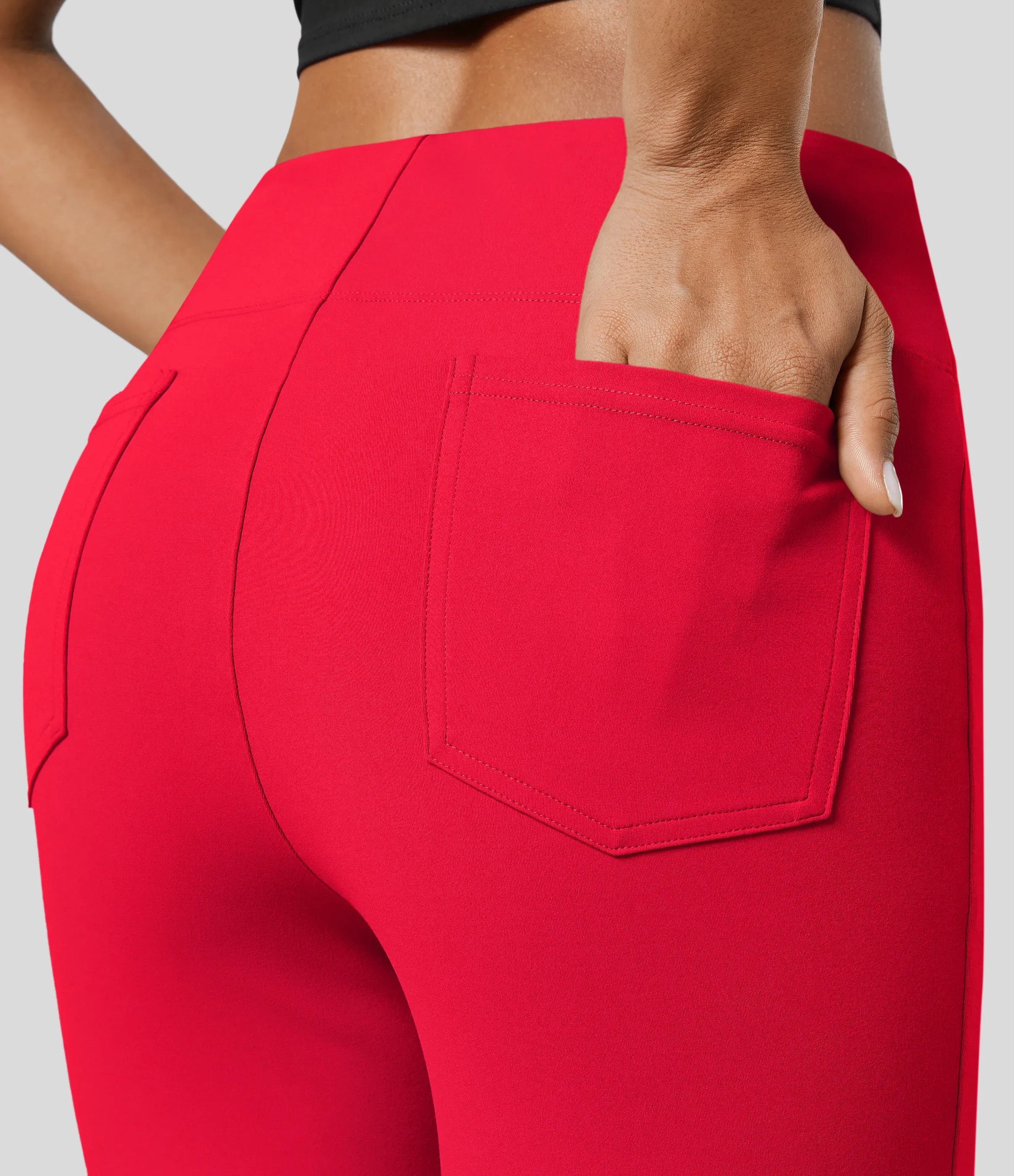 Halara Pantalón Halara Flex™ oficina tiro alto bolsillo trasero ligero acampanado - Aurora Red - XL(petite) sold by Halara product image thumbnail 5