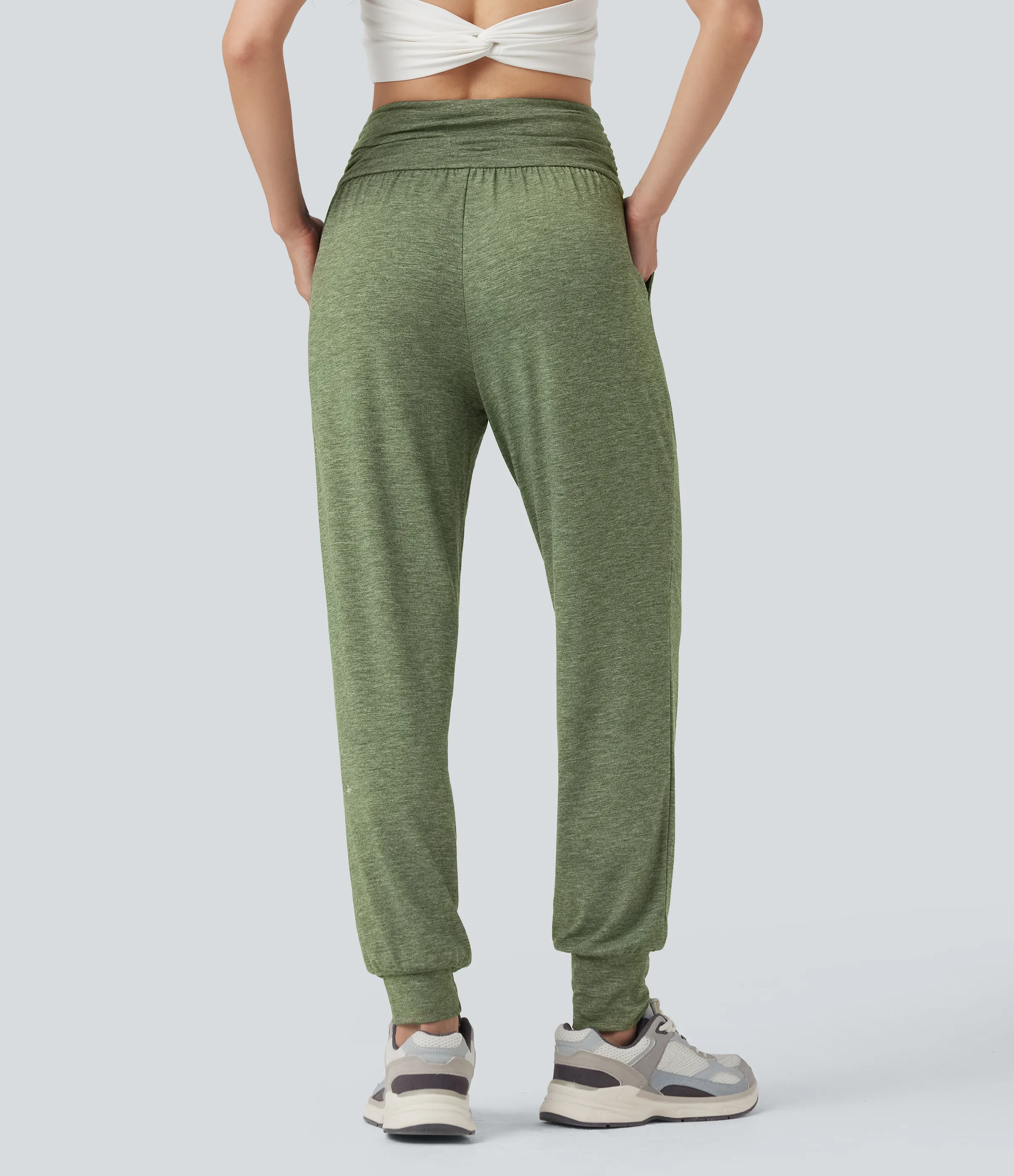 Halara Pantalones de yoga de tiro alto fruncido y jaspeados con bolsillos - Light Green Floral Yarn - M(regular) sold by Halara product image thumbnail 3