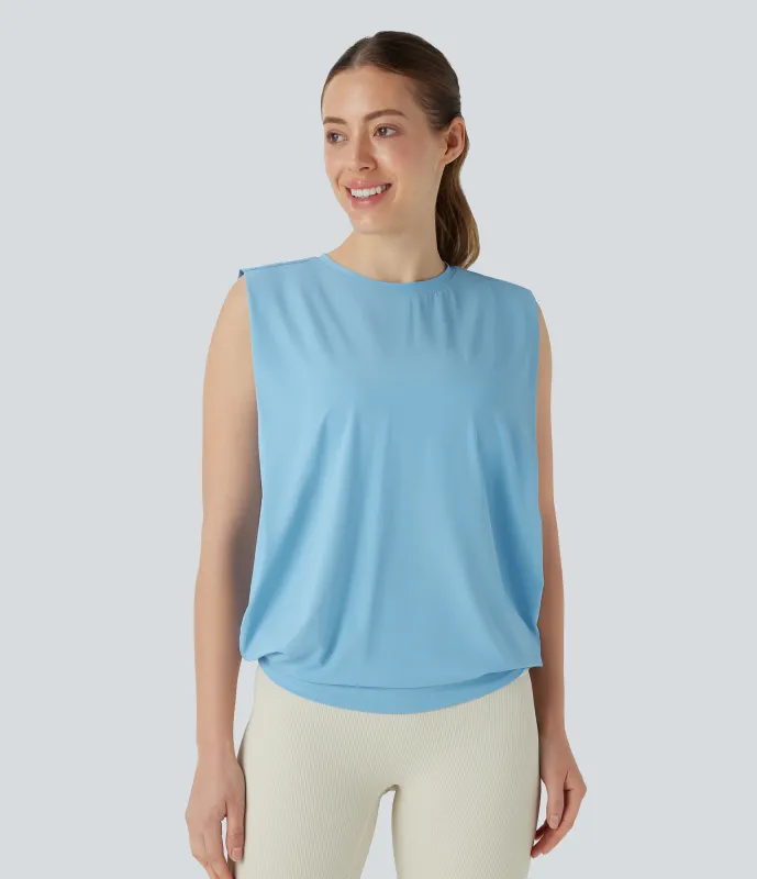 Halara Camiseta yoga cuello redondo fruncido tacto fresco - UPF 50+ - Sky Blue - S sold by Halara