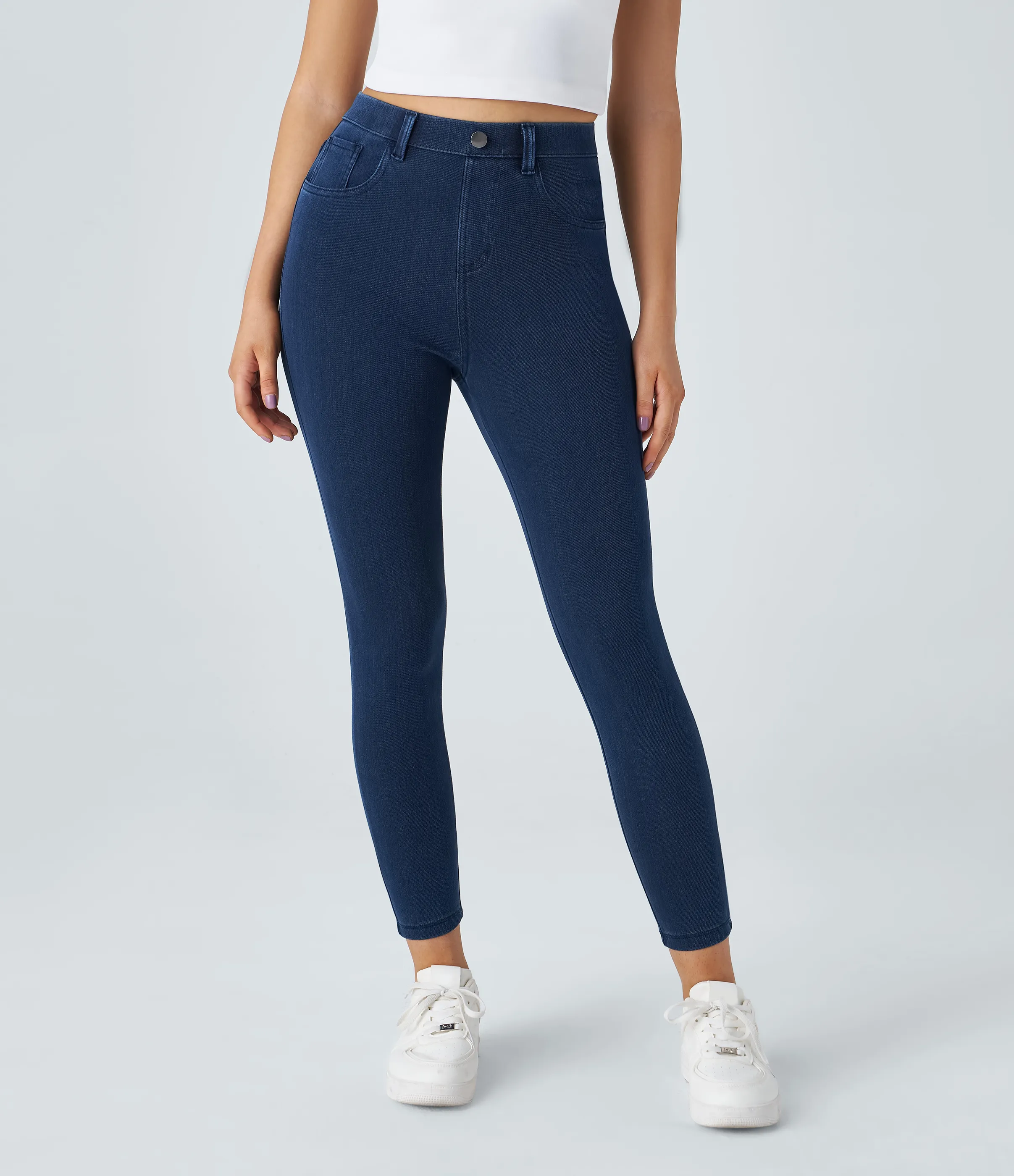 Halara Leggings Halara Flex™ Denim oficina elástico múltiple bolsillo tiro alto - Washed Denim Navy Blue - XS(full_length) sold by Halara product image thumbnail 4
