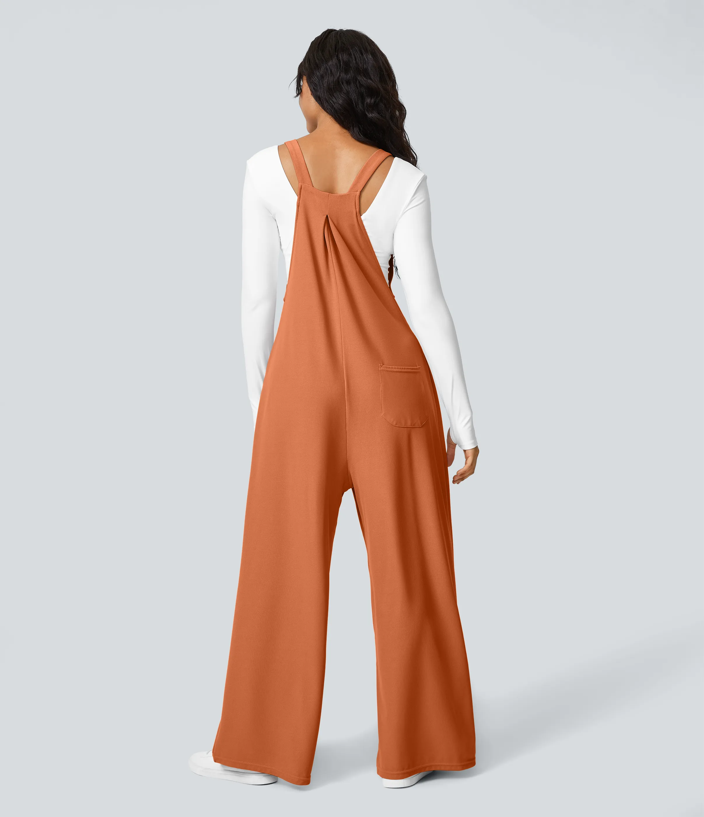 Halara Overol botón correa ajustable bolsillo múltiple gofre plisado - Apricot Orange - XS(regular) sold by Halara product image thumbnail 4