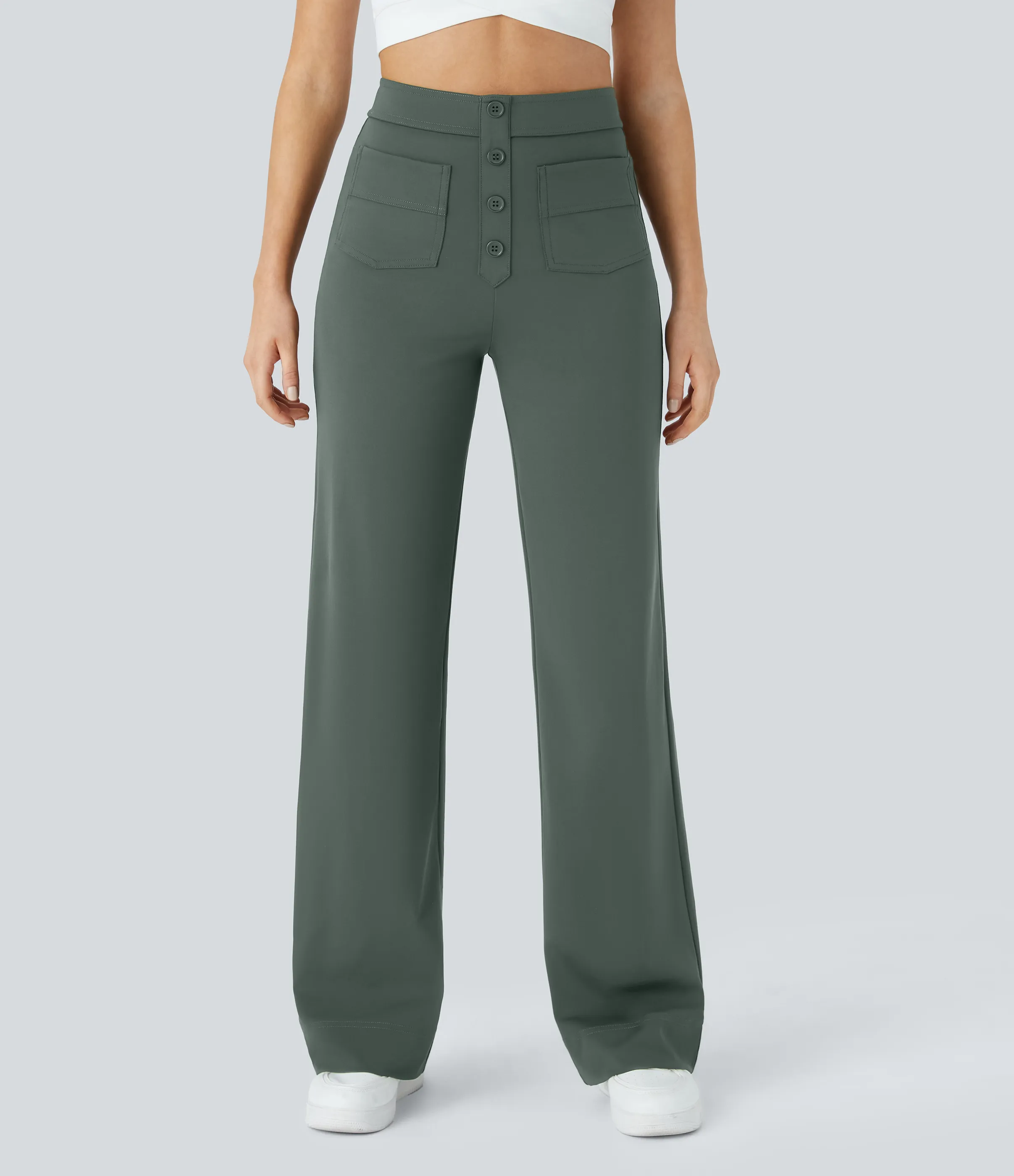 Halara Pantalones pierna recta múltiple bolsillo botón tiro alto - Deep Aquamarine - M(petite) sold by Halara product image thumbnail 2