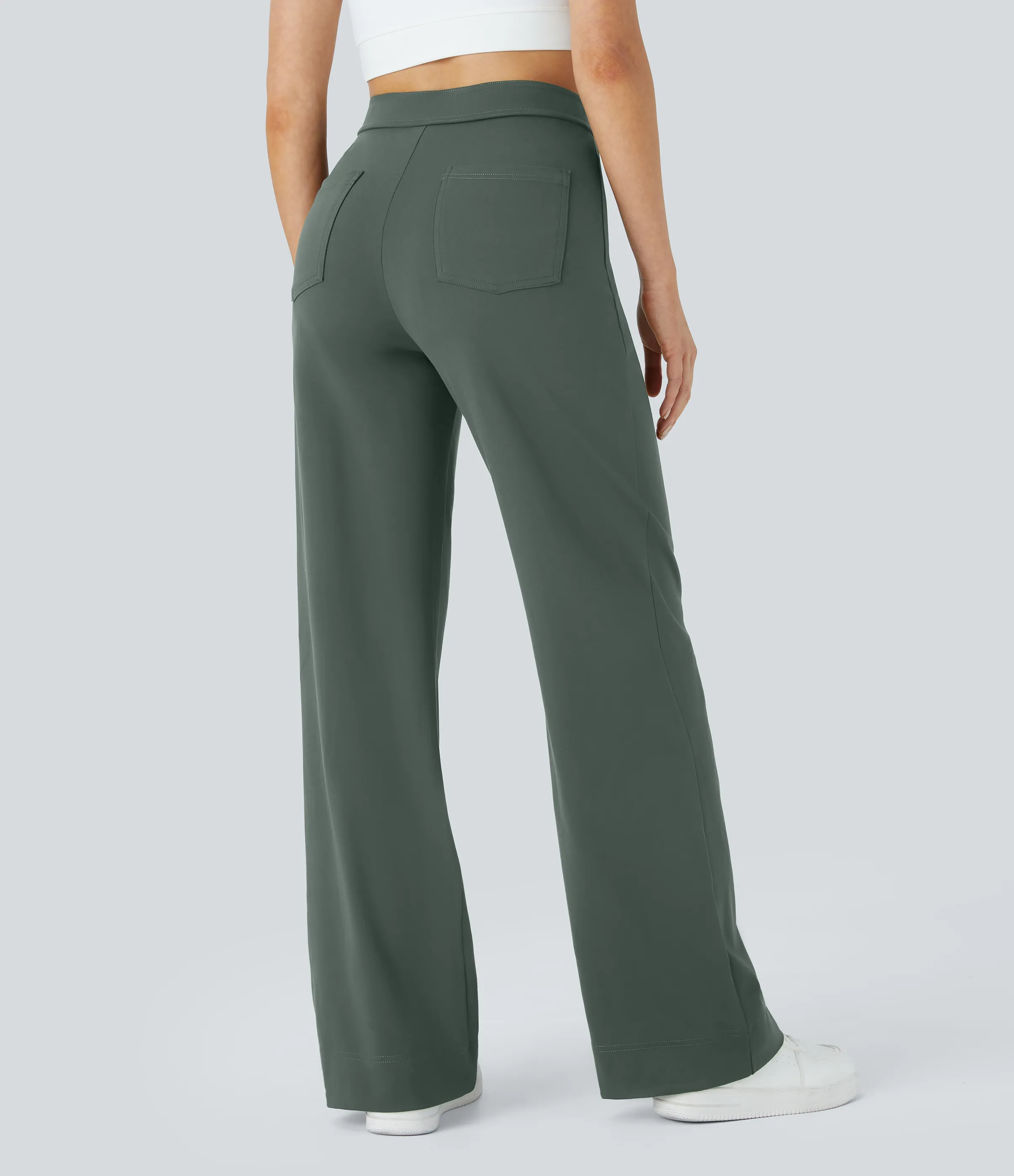 Halara Pantalones pierna recta múltiple bolsillo botón tiro alto - Deep Aquamarine - M(petite) sold by Halara product image thumbnail 3