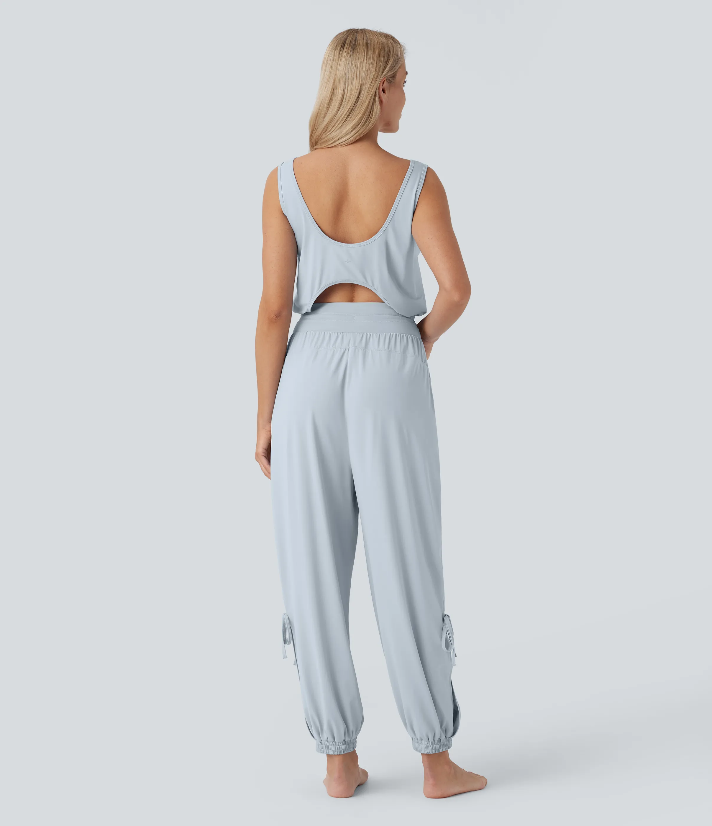 Halara Jumpsuit de yoga sin mangas con espalda descubierta, cordón ajustable y bolsillos laterales de tacto fresco - UPF50+ - Illusion Blue - L(regular) sold by Halara product image thumbnail 2