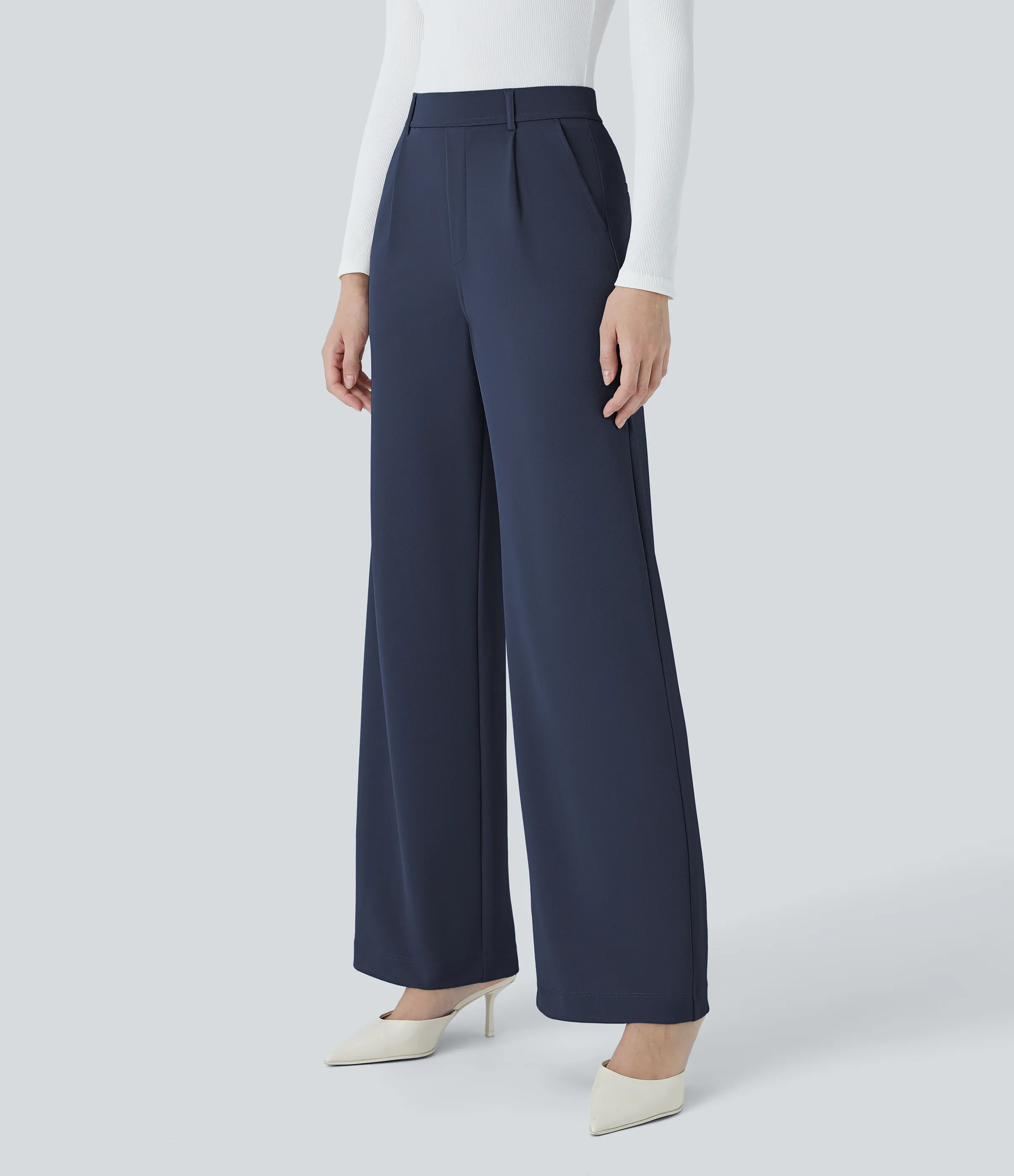Halara Pantalón Halara Flex™ oficina crepé pierna recta bolsillo lateral tiro alto - Mood Indigo - L(regular) sold by Halara product image thumbnail 4