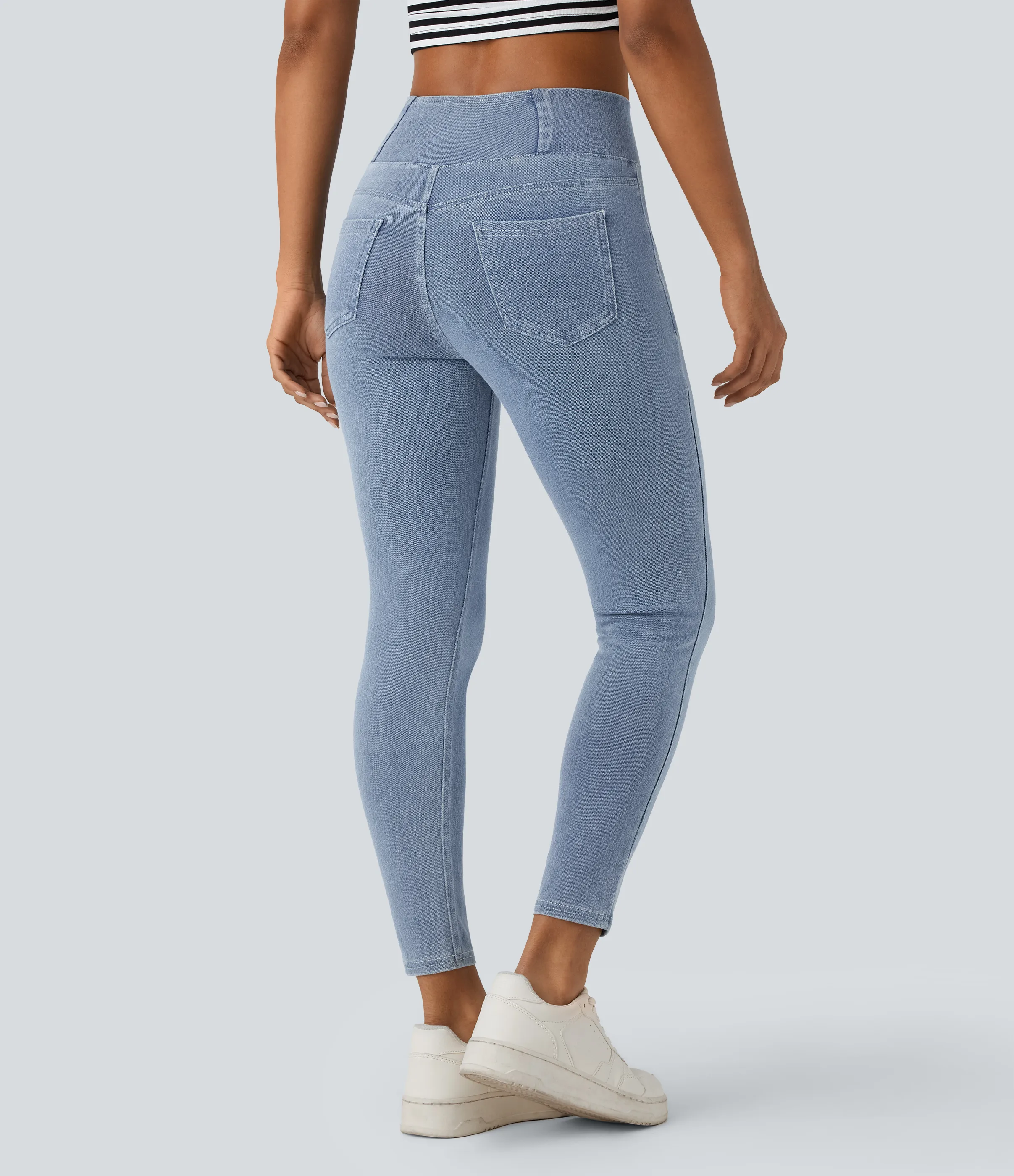 Halara Leggings Halara Flex™ Denim oficina elástico múltiple bolsillo cruzado tiro alto - Ice Crevice Denim - S(7/8) sold by Halara product image thumbnail 3