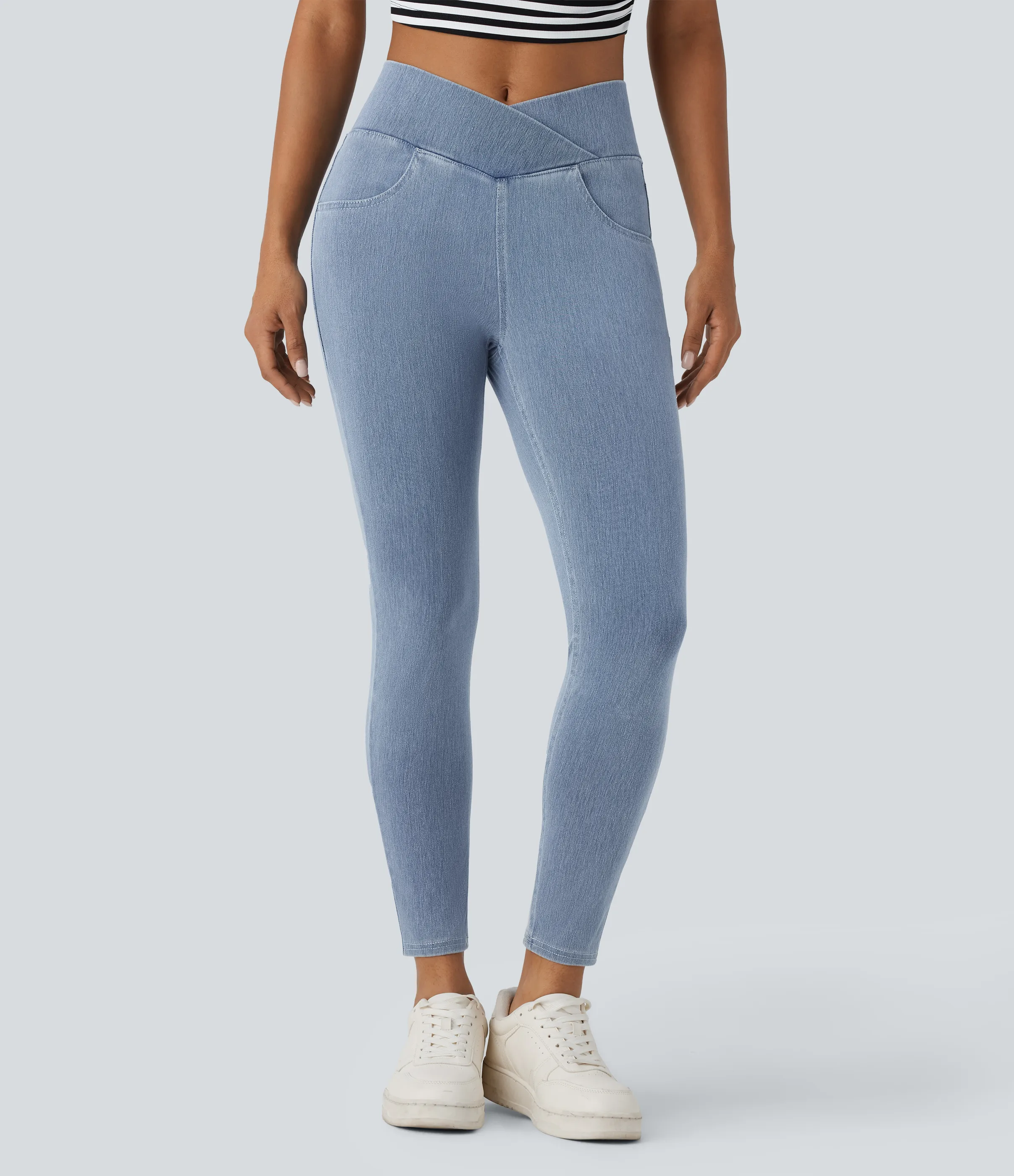 Halara Leggings Halara Flex™ Denim oficina elástico múltiple bolsillo cruzado tiro alto - Ice Crevice Denim - S(7/8) sold by Halara product image thumbnail 4