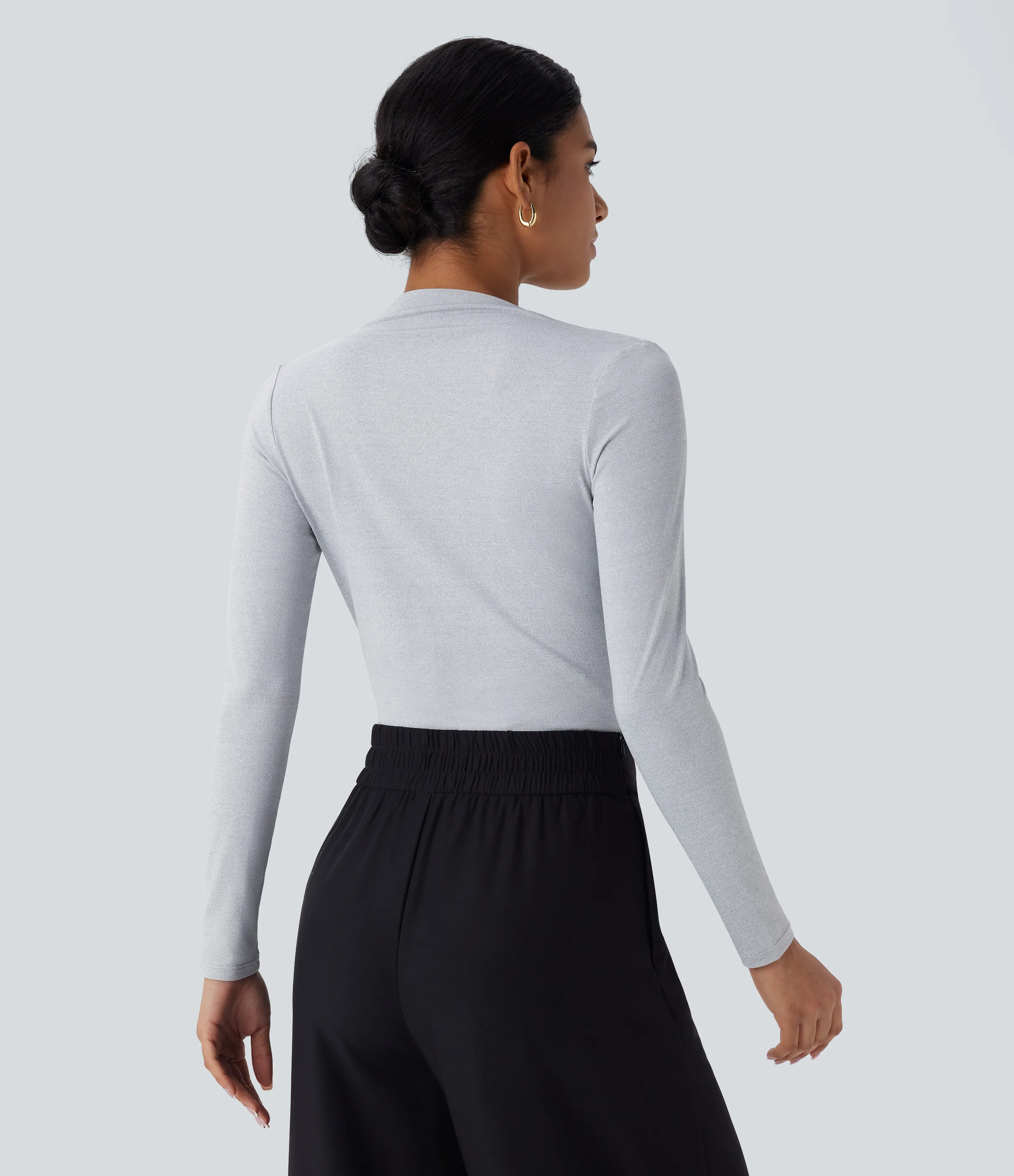 Halara Blusa oficina ajustada manga larga fruncida cuello vuelto - Mottled Grey - XL sold by Halara product image thumbnail 3