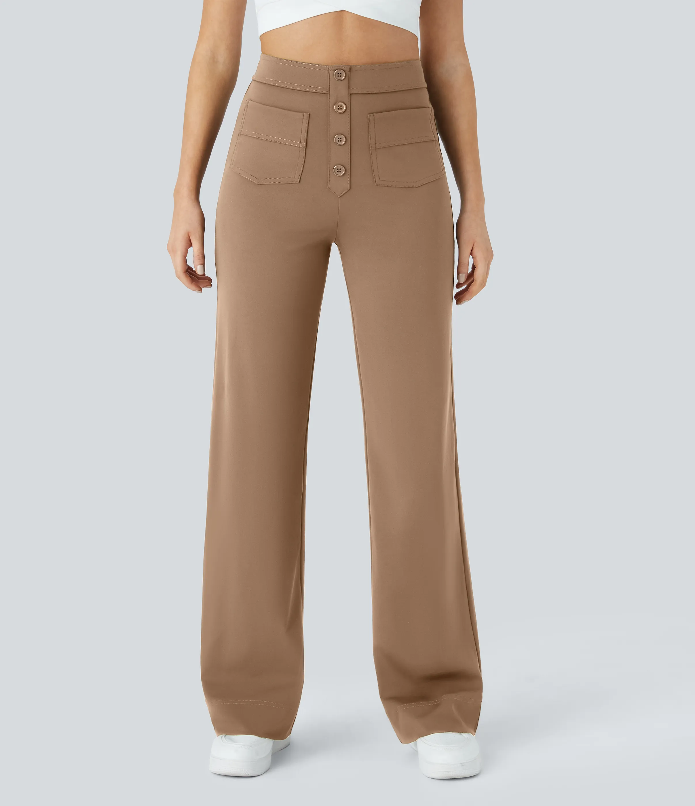 Halara Pantalones pierna recta múltiple bolsillo botón tiro alto - Burro - XL(tall) sold by Halara product image thumbnail 2