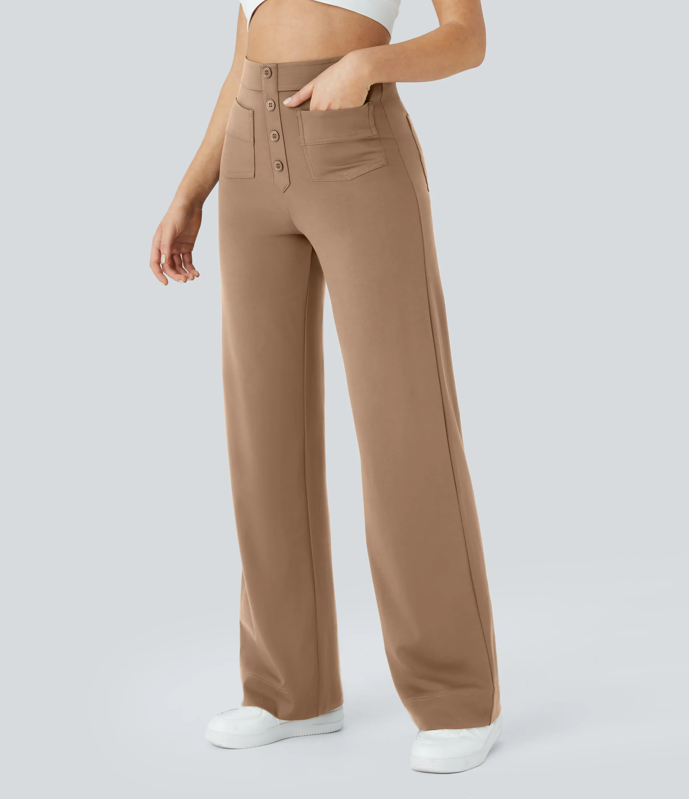 Halara Pantalones pierna recta múltiple bolsillo botón tiro alto - Burro - XL(tall) sold by Halara product image thumbnail 4