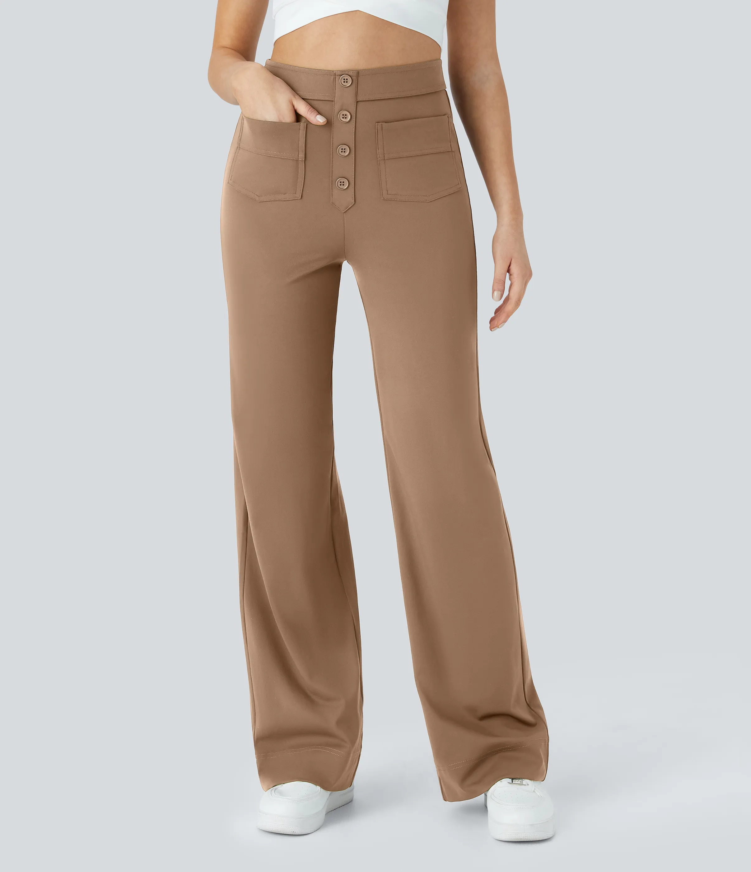 Halara Pantalones pierna recta múltiple bolsillo botón tiro alto - Burro - XL(tall) sold by Halara product image thumbnail 5