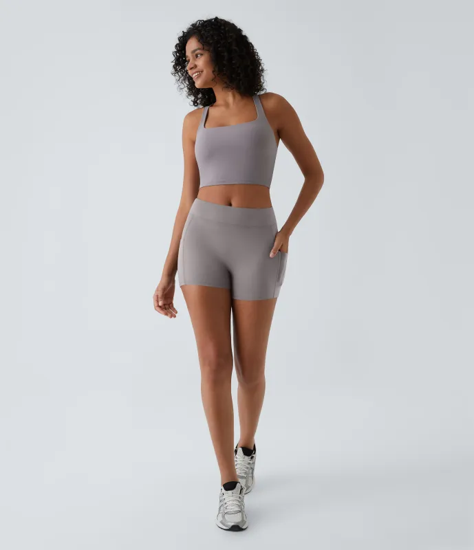 Halara Pantalón corto Softlyzero™ Airy yoga tiro alto bolsillo lateral liso tacto frío 8.8cm - Gull - S sold by Halara