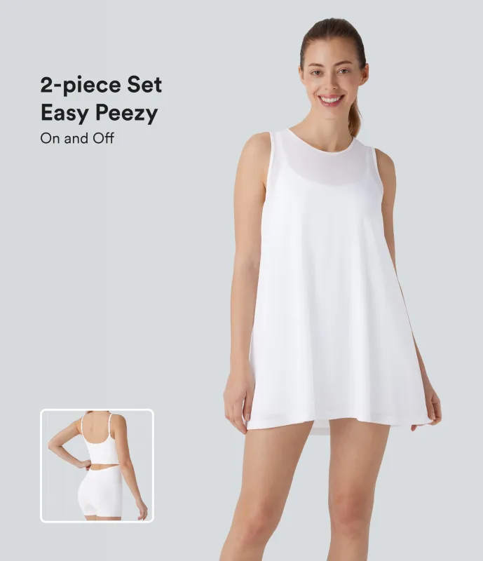 Halara Mini Vestido activo yoga conjunto 2 piezas malla bolsillo lateral sin mangas - Easy Peezy - Snow White - XS sold by Halara