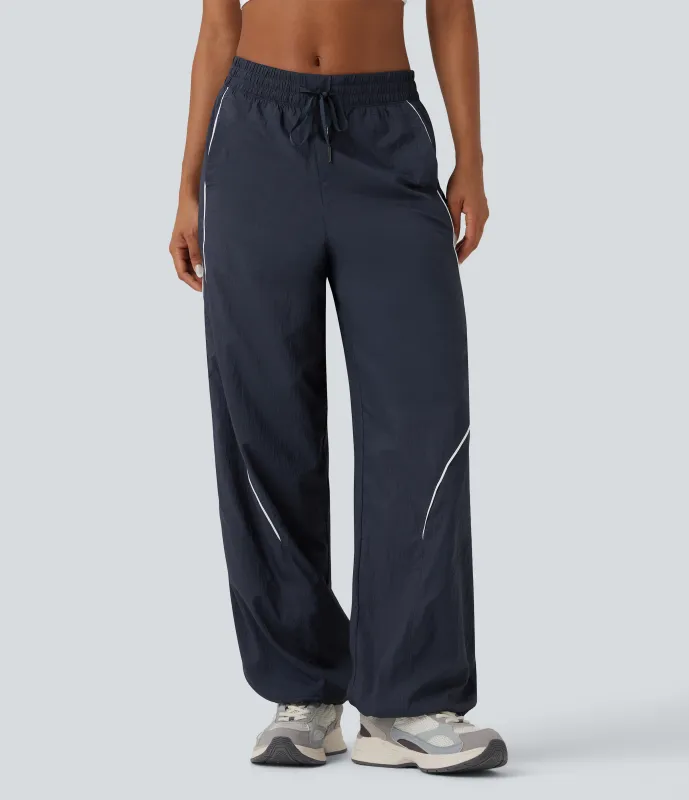 Halara Pantalones deportivos ligeros y duraderos para running impermeables de tiro bajo con cordón ajustable, bloques de color y bolsillos - After Midnight - M(regular) sold by Halara