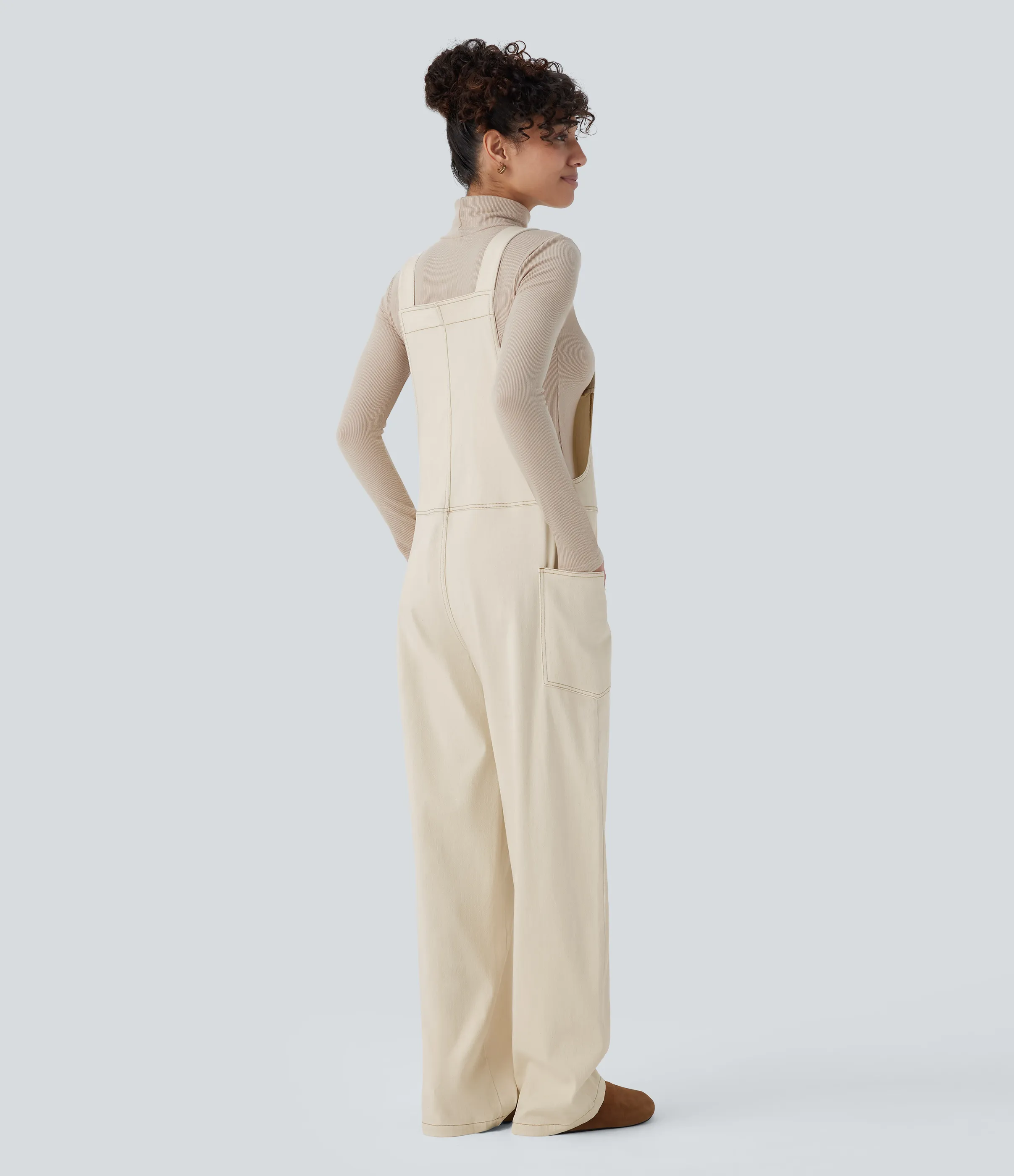 Halara Overol Halara Flex™ Denim mezclilla elástico lavado bolsillo lateral cuello V - Khaki White Denim - XL(regular) sold by Halara product image thumbnail 3