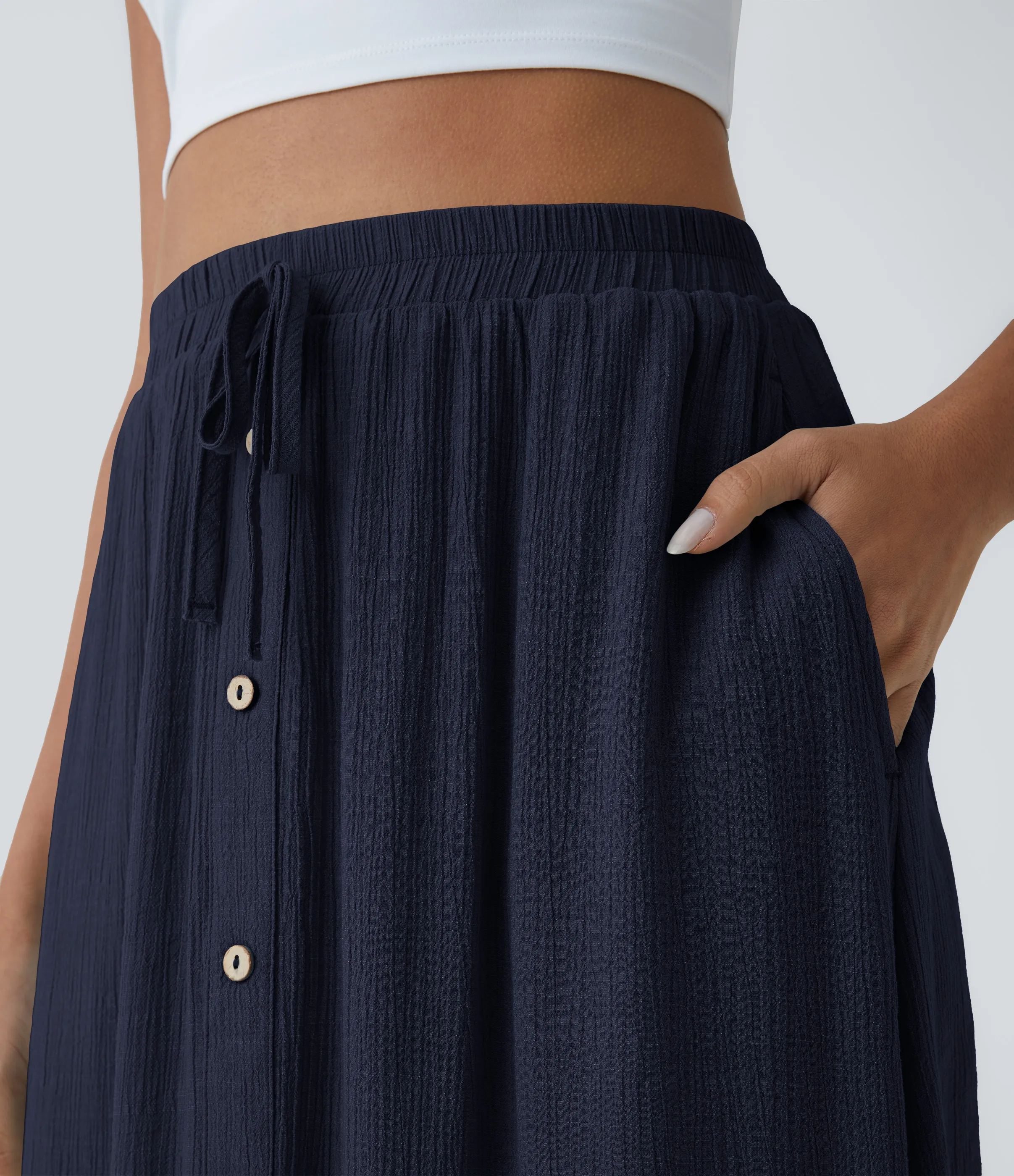 Halara Falda casual midi fluida con bolsillo lateral con botones y cordón de talle alto - Maritime Blue - XS(regular) sold by Halara product image thumbnail 5