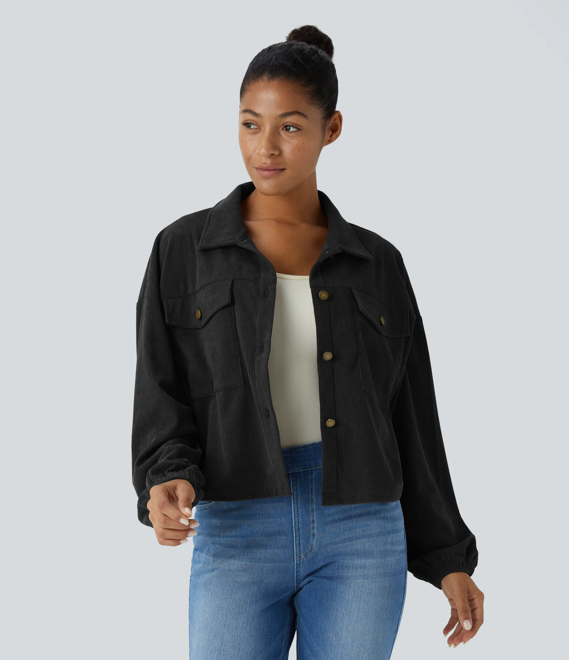 Halara Chaqueta pana cuello botón manga larga bolsillo pecho - Black - XS sold by Halara product image thumbnail 2