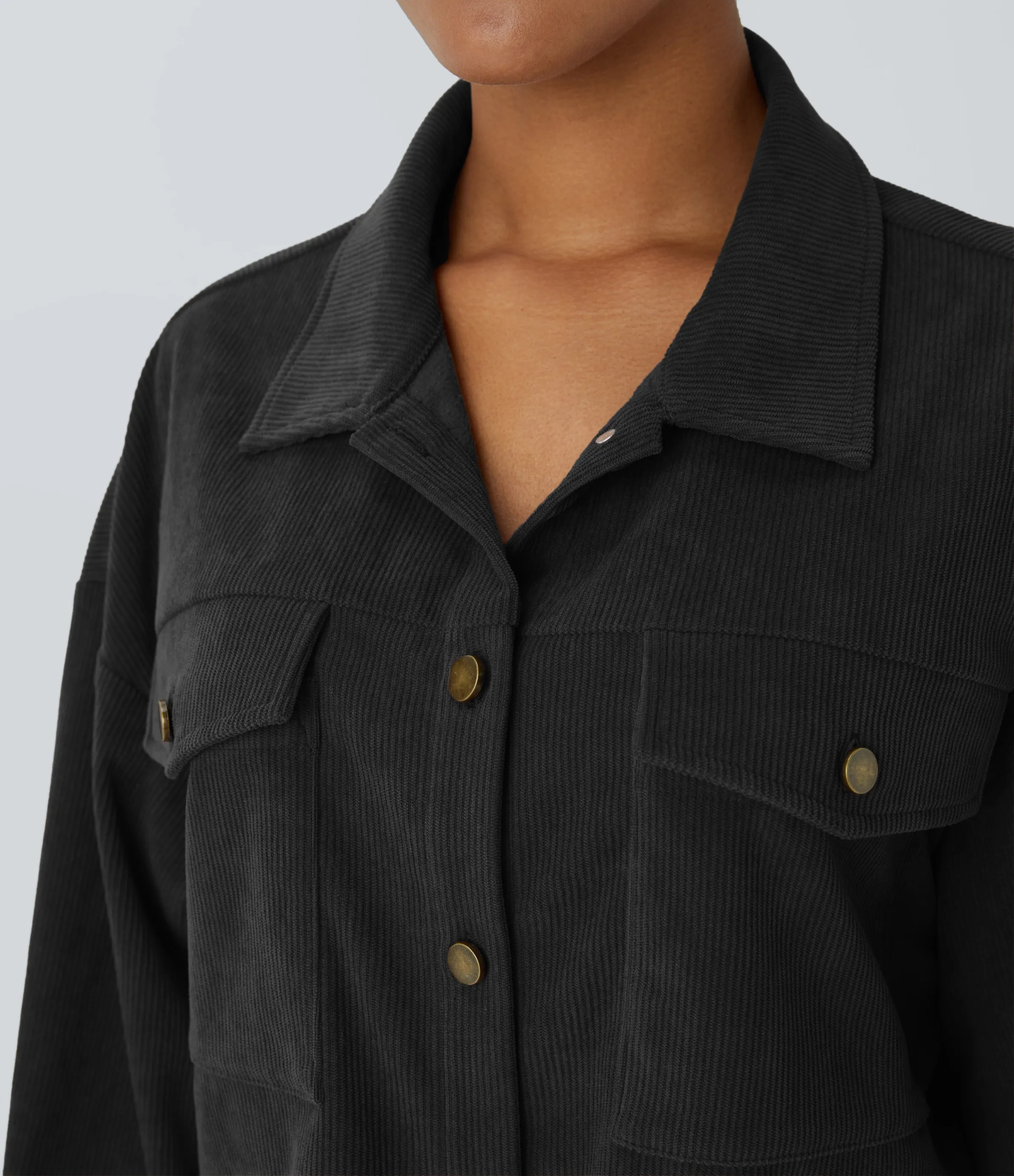 Halara Chaqueta pana cuello botón manga larga bolsillo pecho - Black - XS sold by Halara product image thumbnail 5