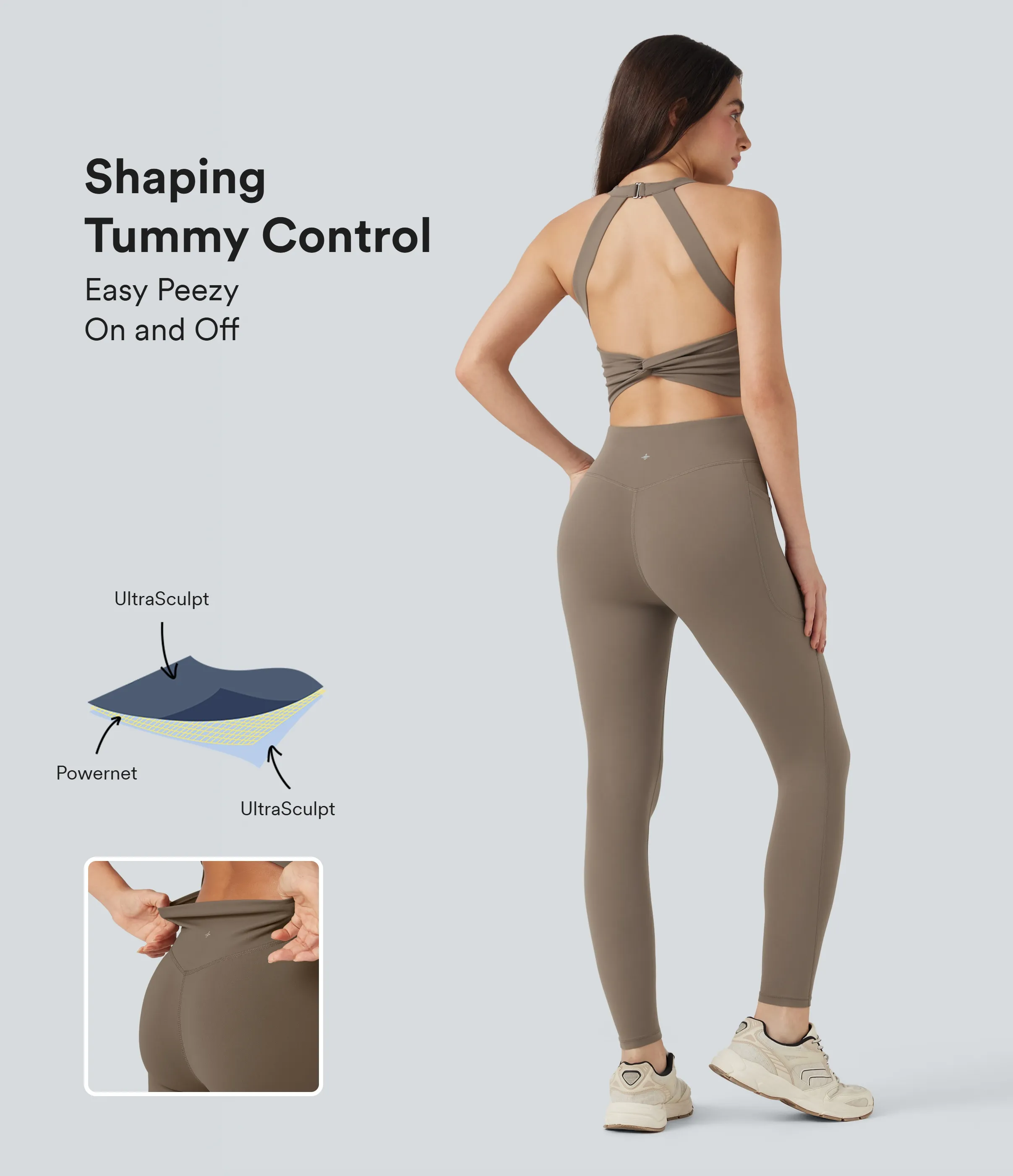 Halara Jumpsuit de entrenamiento Halara UltraSculpt™ moldeadores con control de abdomen y bolsillos - Edición Easy Peezy - Dawn Brown - XS(Long) sold by Halara
