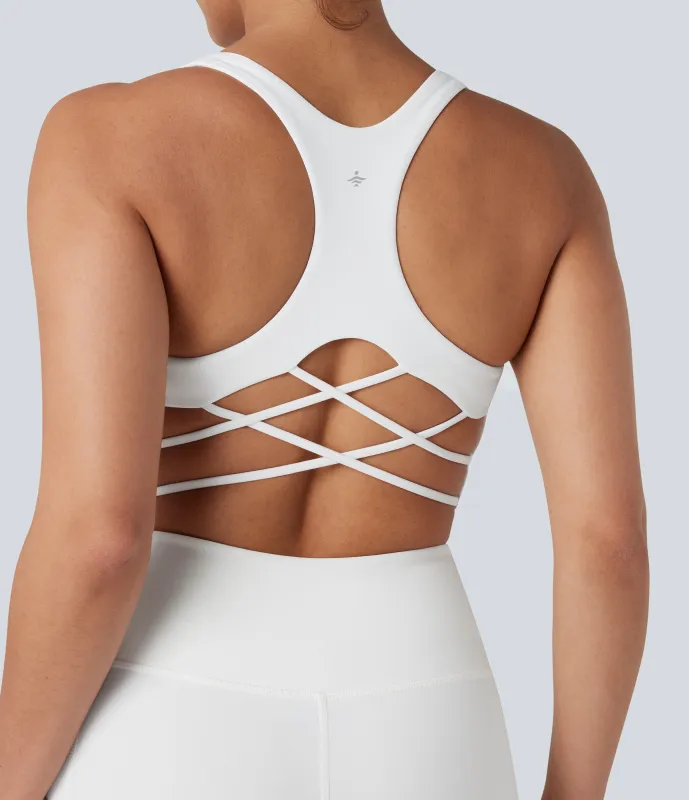 Halara Brasier deportivo de sujeción baja para yoga tipo racerback con tirantes cruzados en copas A-C - White - XL sold by Halara