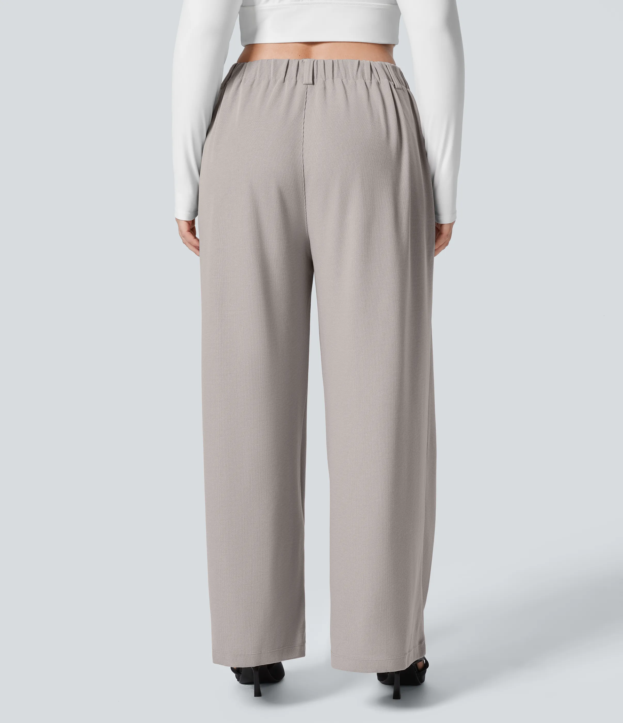 Halara Pantalón Halara Flex™ oficina tiro alto pliegue bolsillo lateral pierna ancha gofre talla grande - Mink Ash - 1X(petite) sold by Halara product image thumbnail 3
