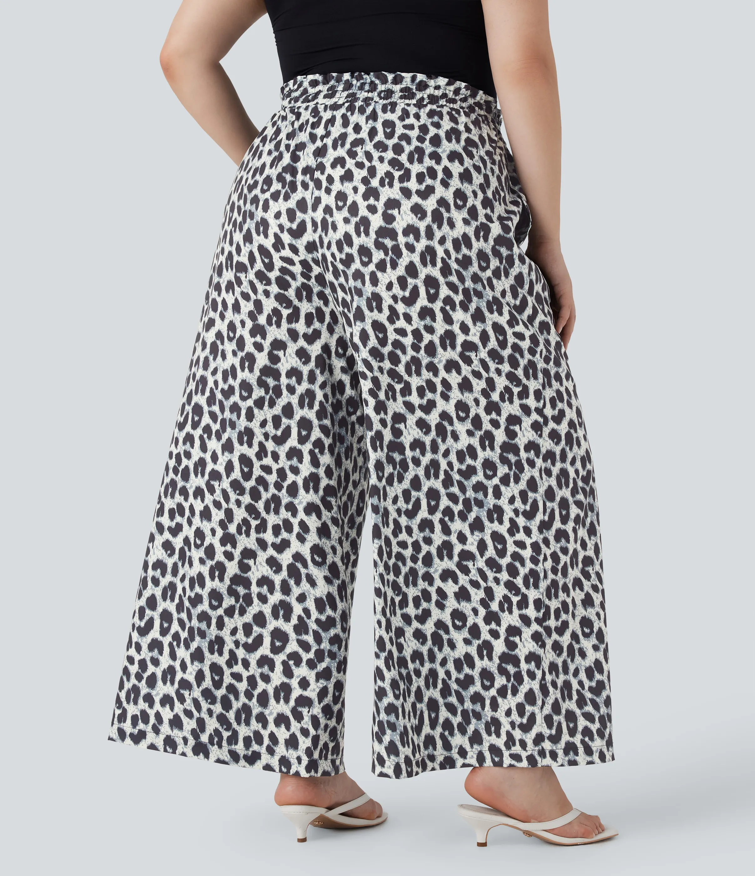 Halara Pantalón pierna ancha estampado leopardo tiro alto cordón ajustable talla grande bolsillo lateral - Silver Leopard Print - 1X(regular) sold by Halara product image thumbnail 3