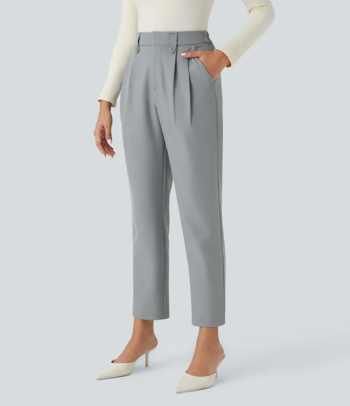 Halara Pantalón oficina tiro alto ajustado bolsillo lateral botón decorativo - Quarry - XS(regular) sold by Halara