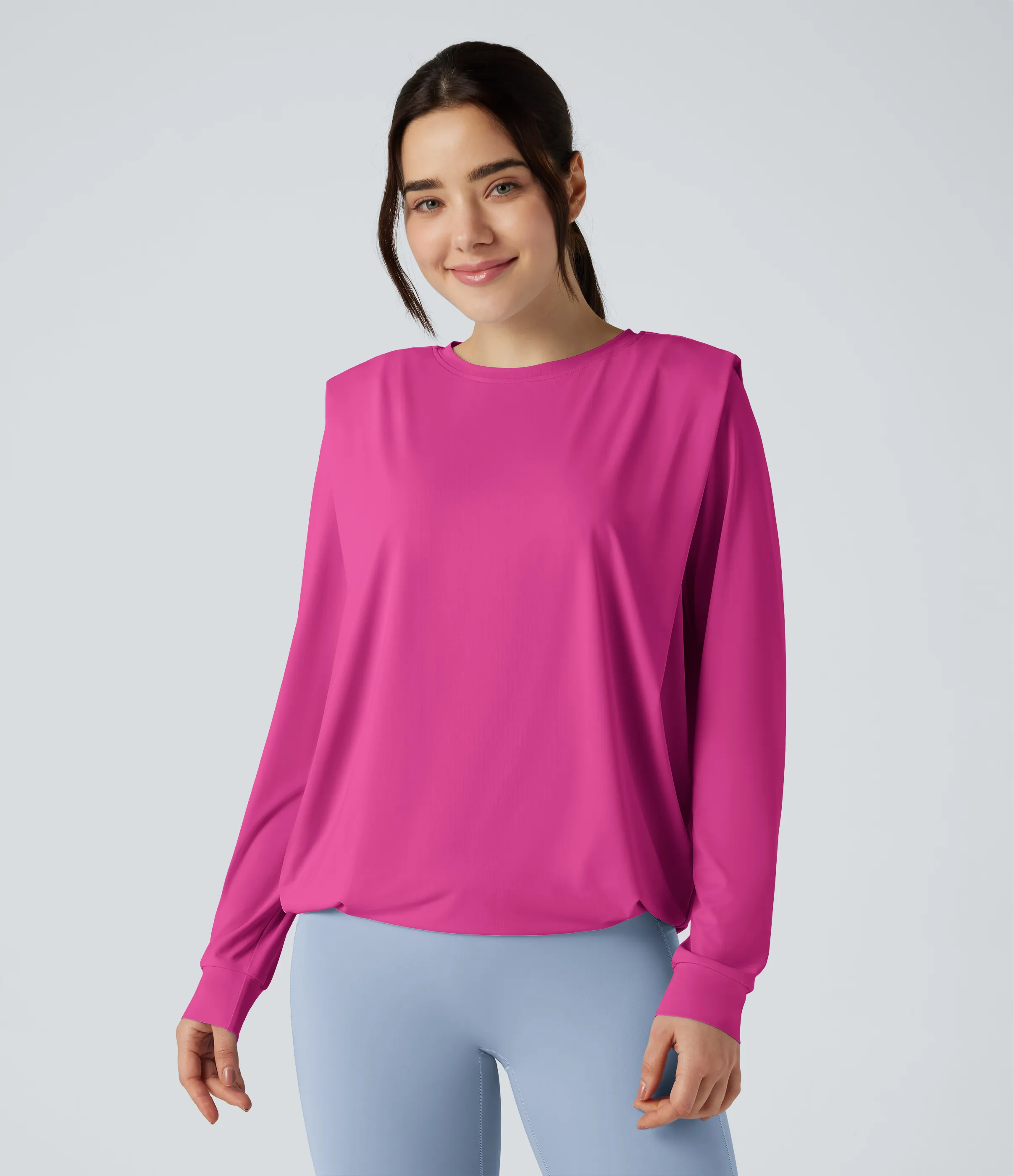 Halara Top deportivo de yoga fruncido de manga larga con cuello redondo - UPF50+ - Fuchsia Fedora - S sold by Halara product image thumbnail 2