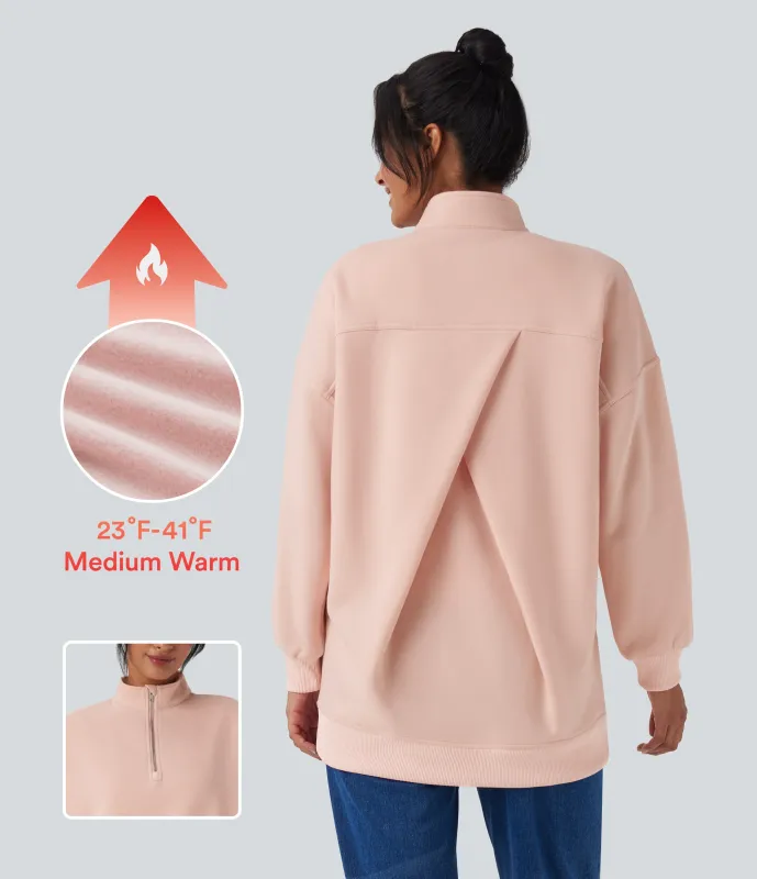 Halara Sudadera casual de polar extragrande con cuello alto, media cremallera y bolsillos - Peachy Keen - XL sold by Halara