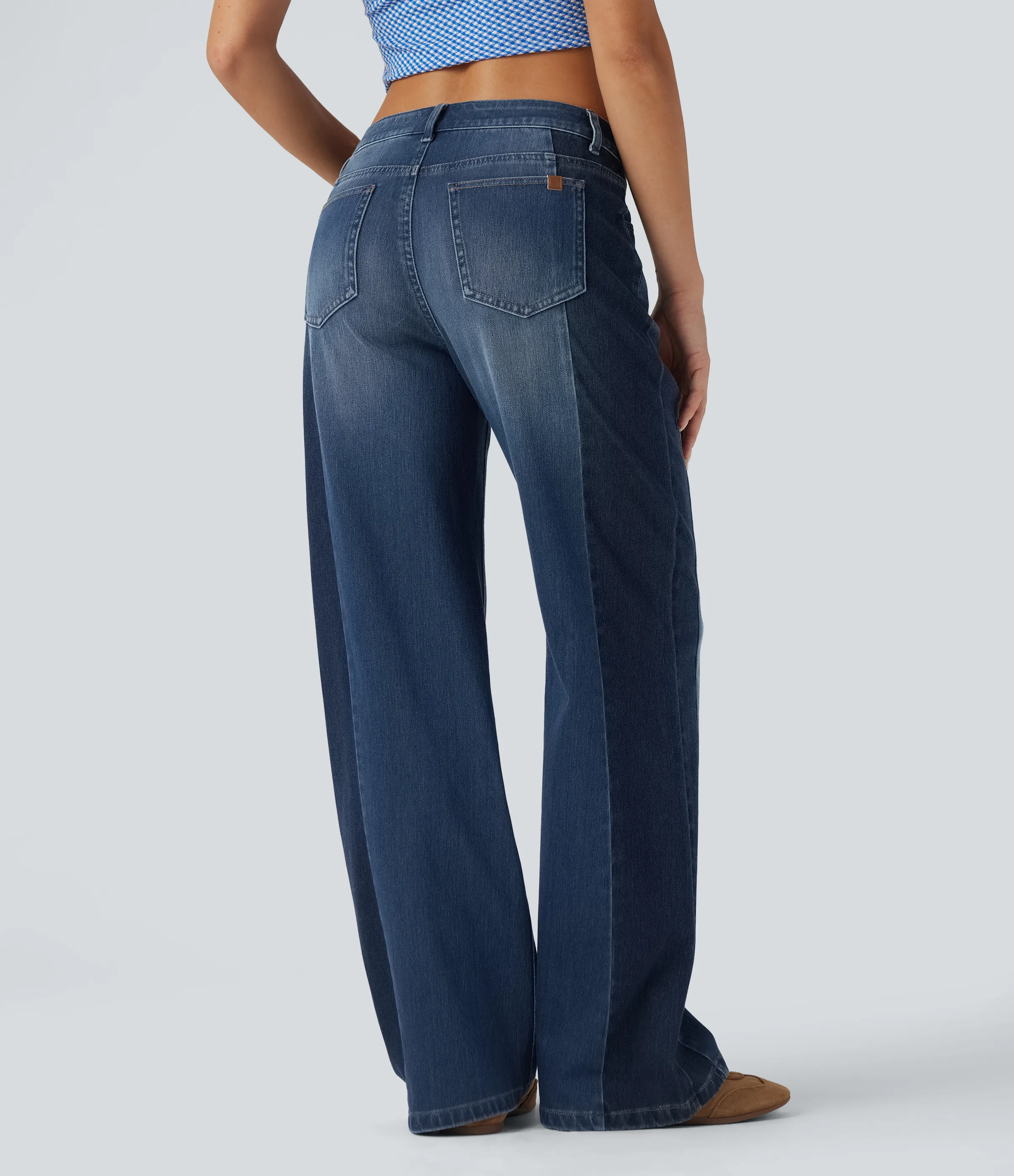 Halara Jeans casuales anchos Halara Flex™ de tiro bajo con bloques de color y bolsillos - Ensign Blue Denim - S(regular) sold by Halara product image thumbnail 3