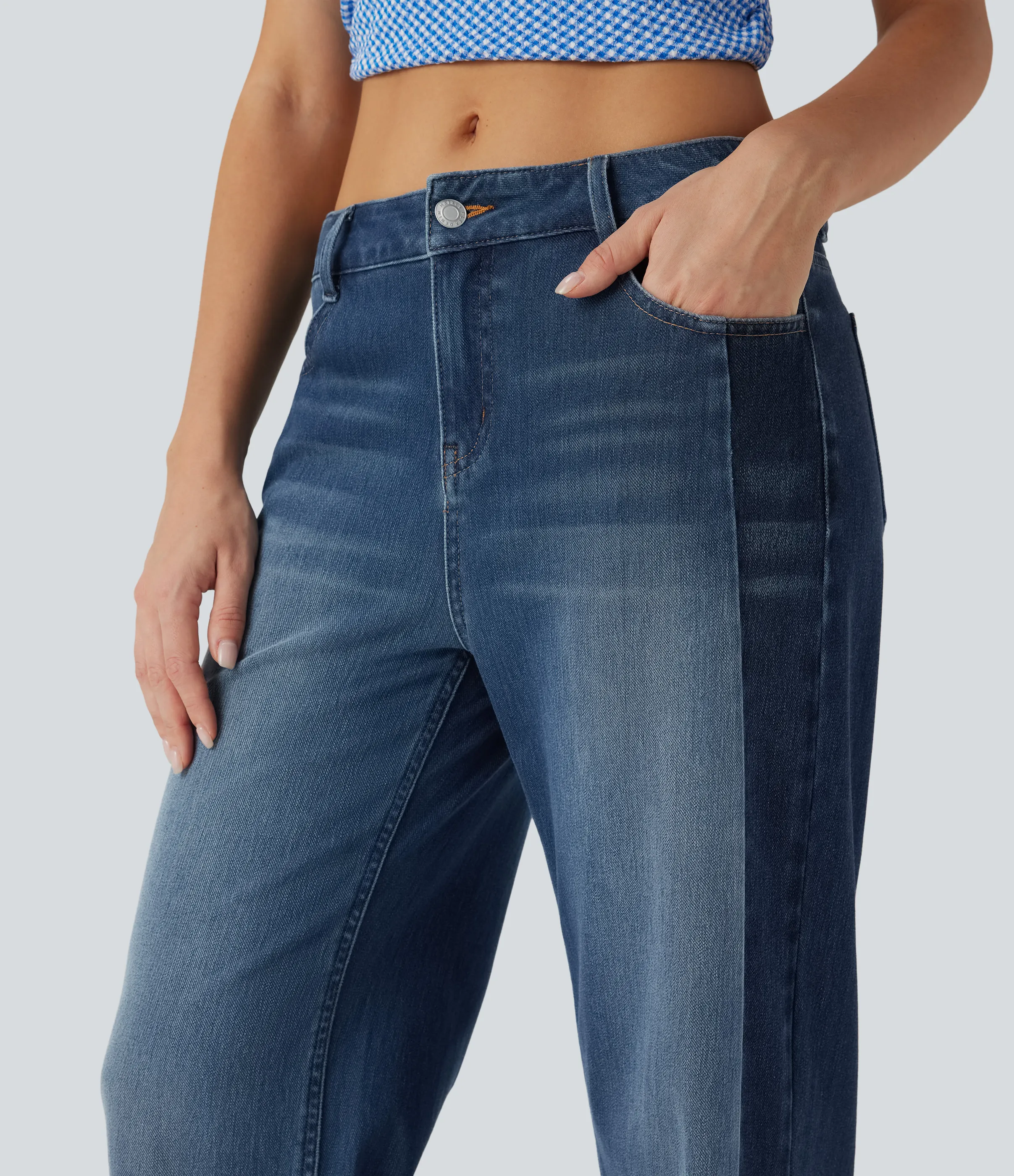 Halara Jeans casuales anchos Halara Flex™ de tiro bajo con bloques de color y bolsillos - Ensign Blue Denim - S(regular) sold by Halara product image thumbnail 5