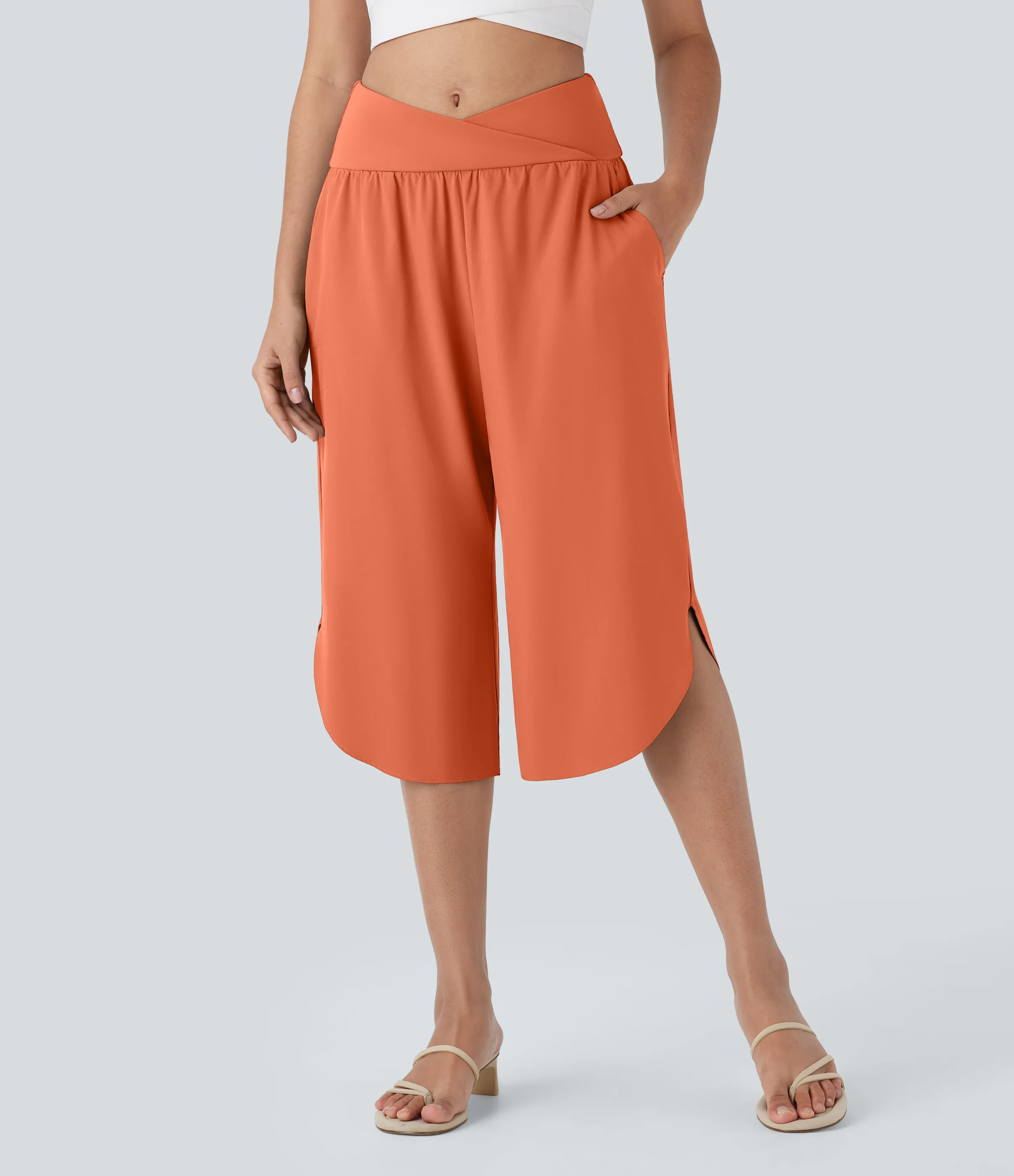 Halara Pantalón Breezeful™ capri resort tiro alto bolsillo lateral cruzado abertura secado rápido - Flamingo - XS(regular) sold by Halara product image thumbnail 4