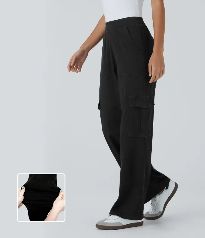 Halara Jeans Halara Flex™ Denim cargo elástico pierna recta múltiple bolsillo tiro medio - Black Denim - XS(regular) sold by Halara