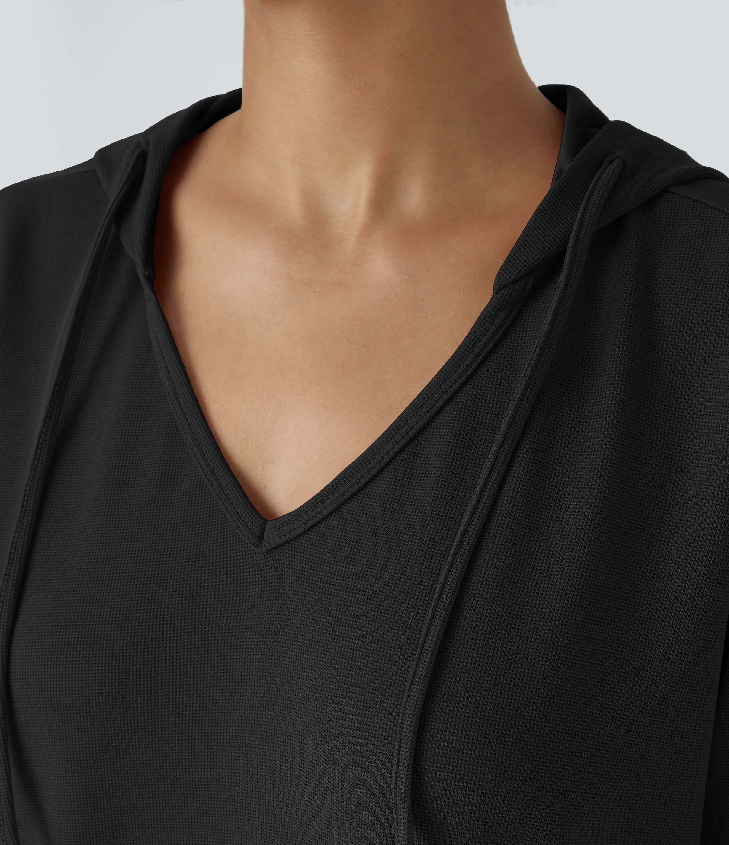 Halara Vestido sudadera manga larga capucha cordón ajustable bolsillo lateral dobladillo curvo alto bajo holgado gofre - Black - L sold by Halara product image thumbnail 5